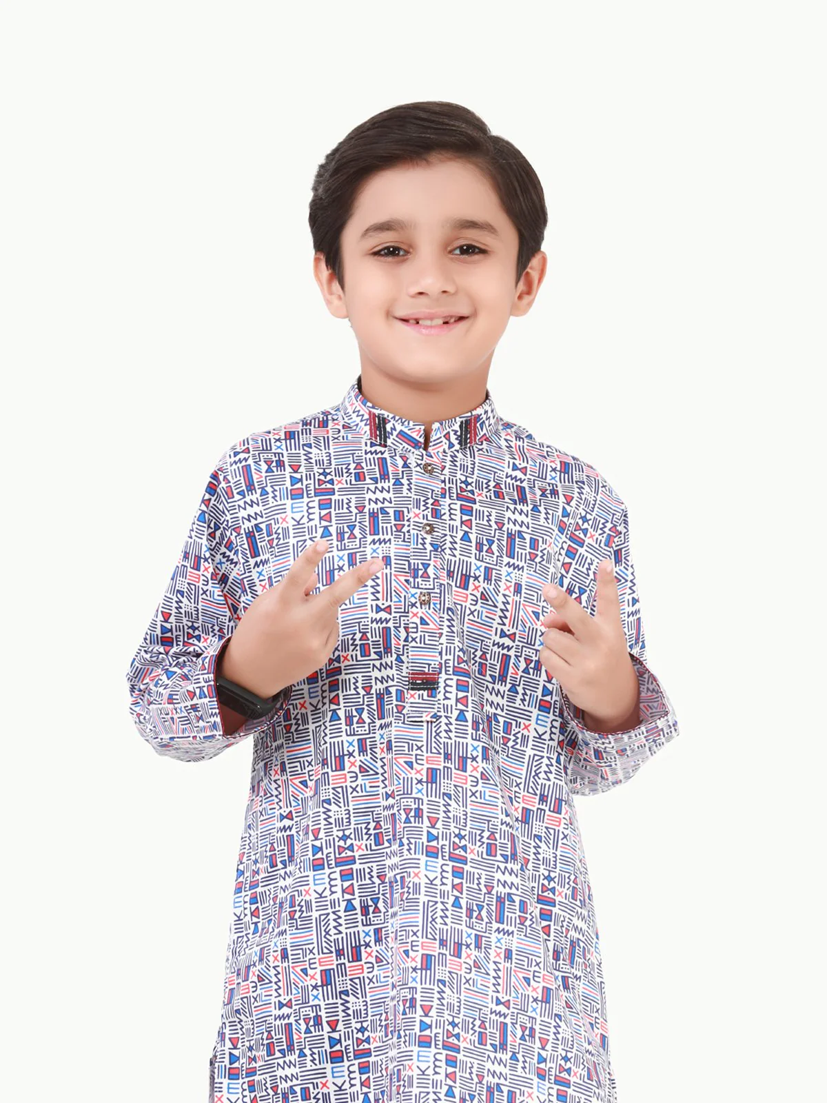 Boy's White Multi Kurta - EBTK22-3840 - Image 2