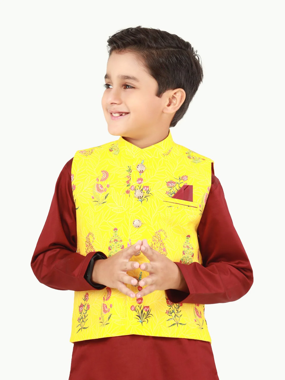 Boy's Yellow & Maroon Waist Coat Suit - EBTWCS22-25163 - Image 2