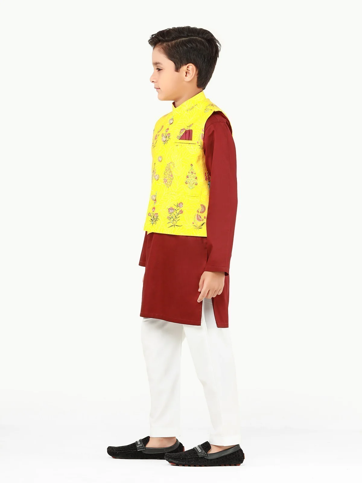 Boy's Yellow & Maroon Waist Coat Suit - EBTWCS22-25163 - Image 3