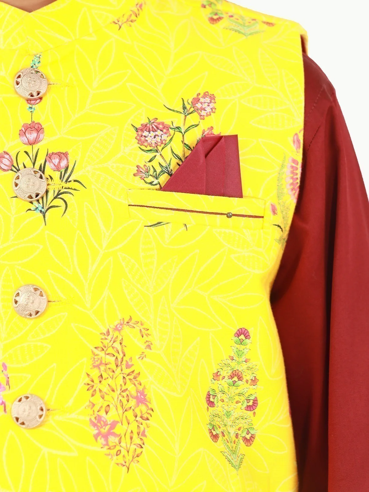 Boy's Yellow & Maroon Waist Coat Suit - EBTWCS22-25163 - Image 4
