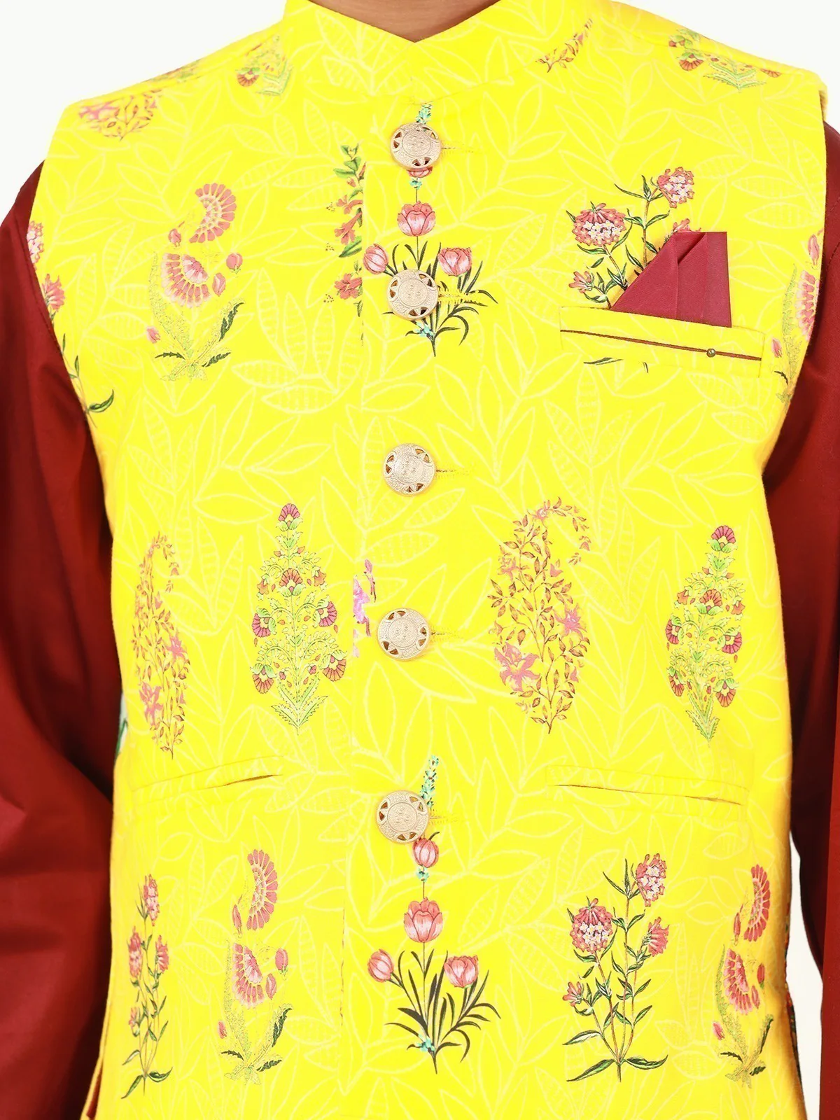 Boy's Yellow & Maroon Waist Coat Suit - EBTWCS22-25163 - Image 5