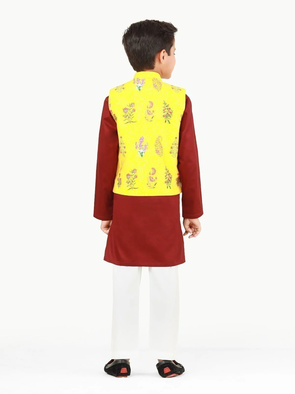 Boy's Yellow & Maroon Waist Coat Suit - EBTWCS22-25163 - Image 6