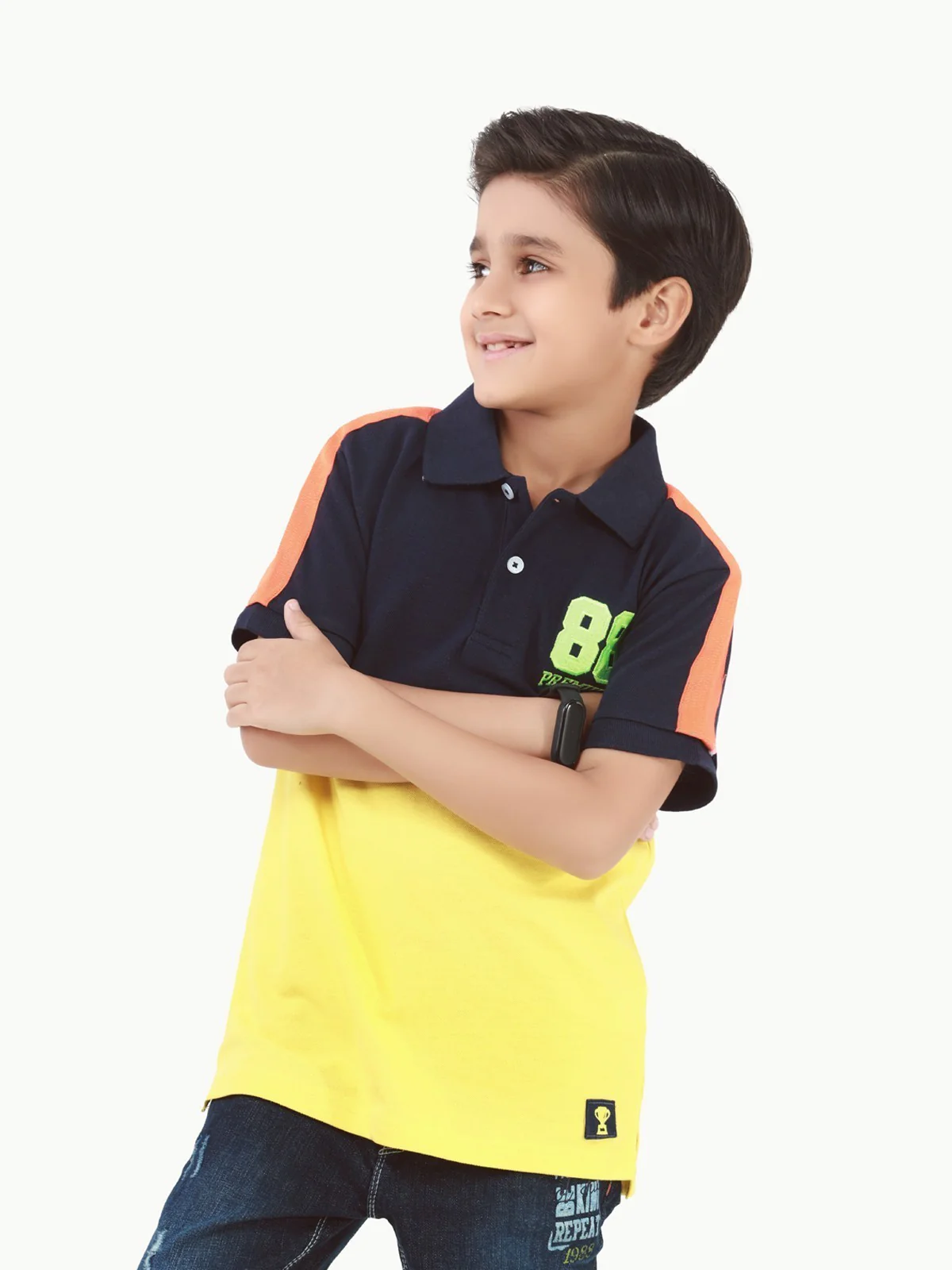 Boy's Yellow & Navy Polo Shirt - EBTPS22-001 - Image 2