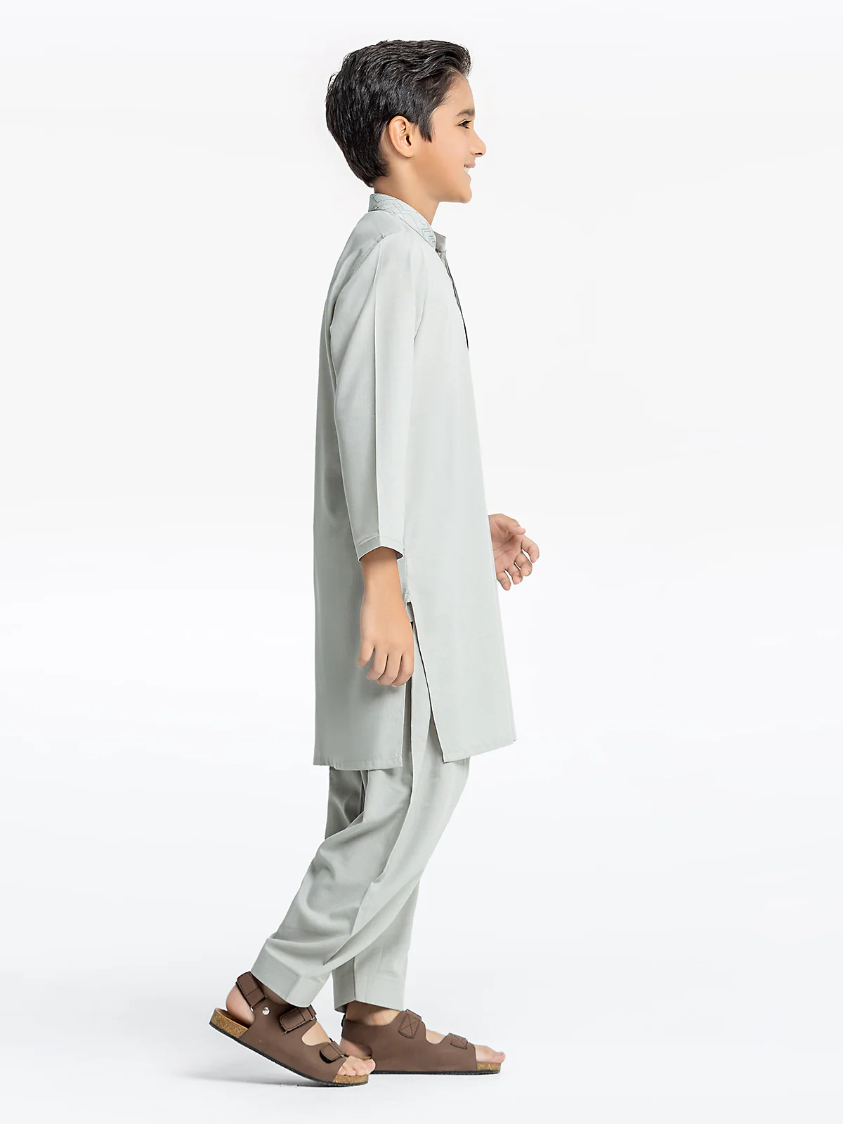 Boy's Ash Grey Kurta Shalwar - EBTKS24-3958 - Image 4