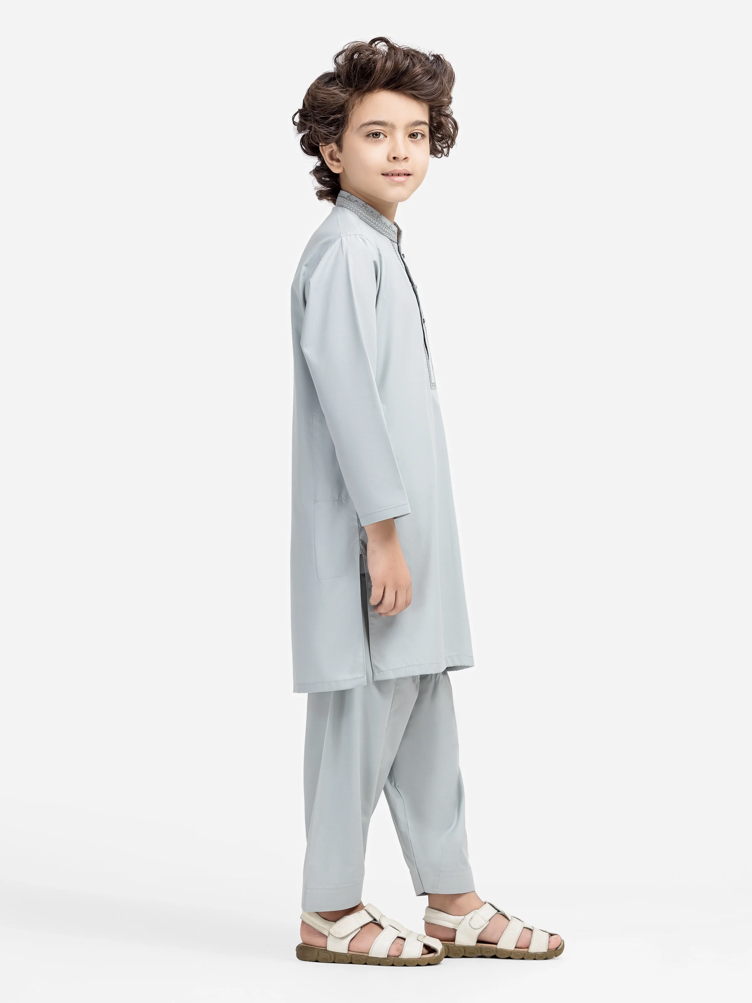 Boy's Ash Grey Kurta Shalwar - EBTKS5-4020 - Image 4