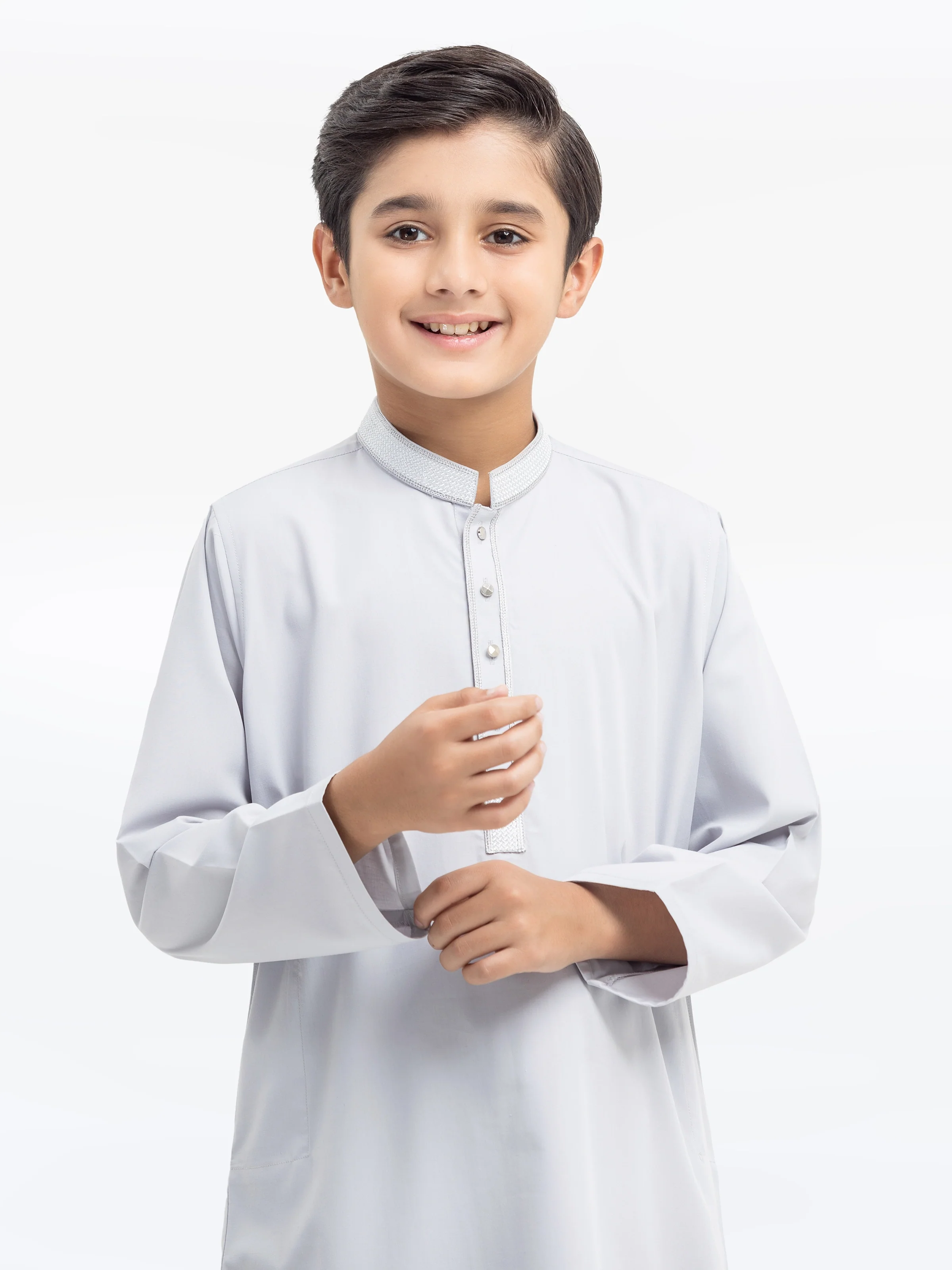 Boy's Ash Grey Kurta Shalwar - EBTKS5-4021 - Image 4