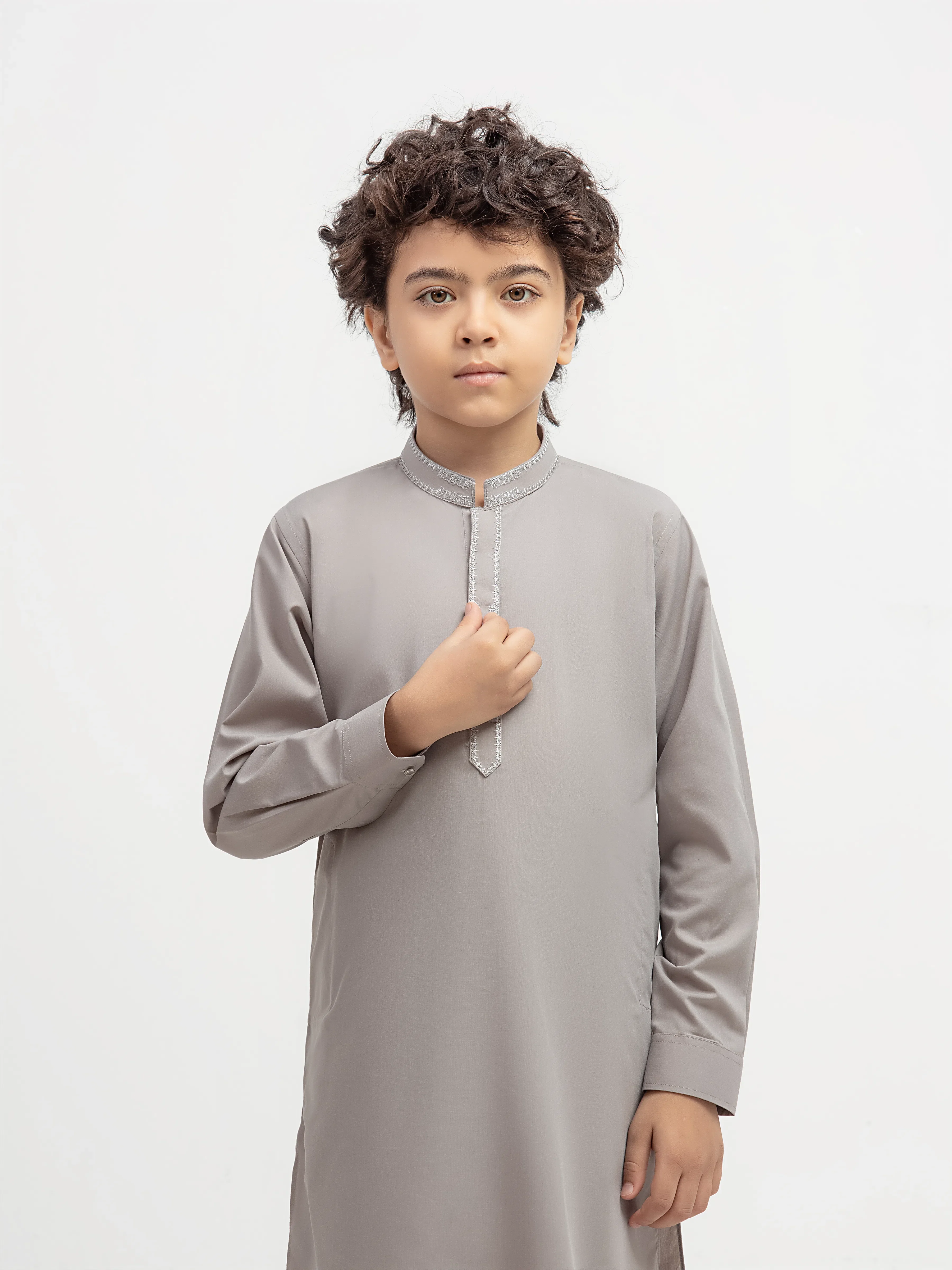 Boy's Ash Grey Kurta Shalwar - EBTKS5-4065 - Image 2
