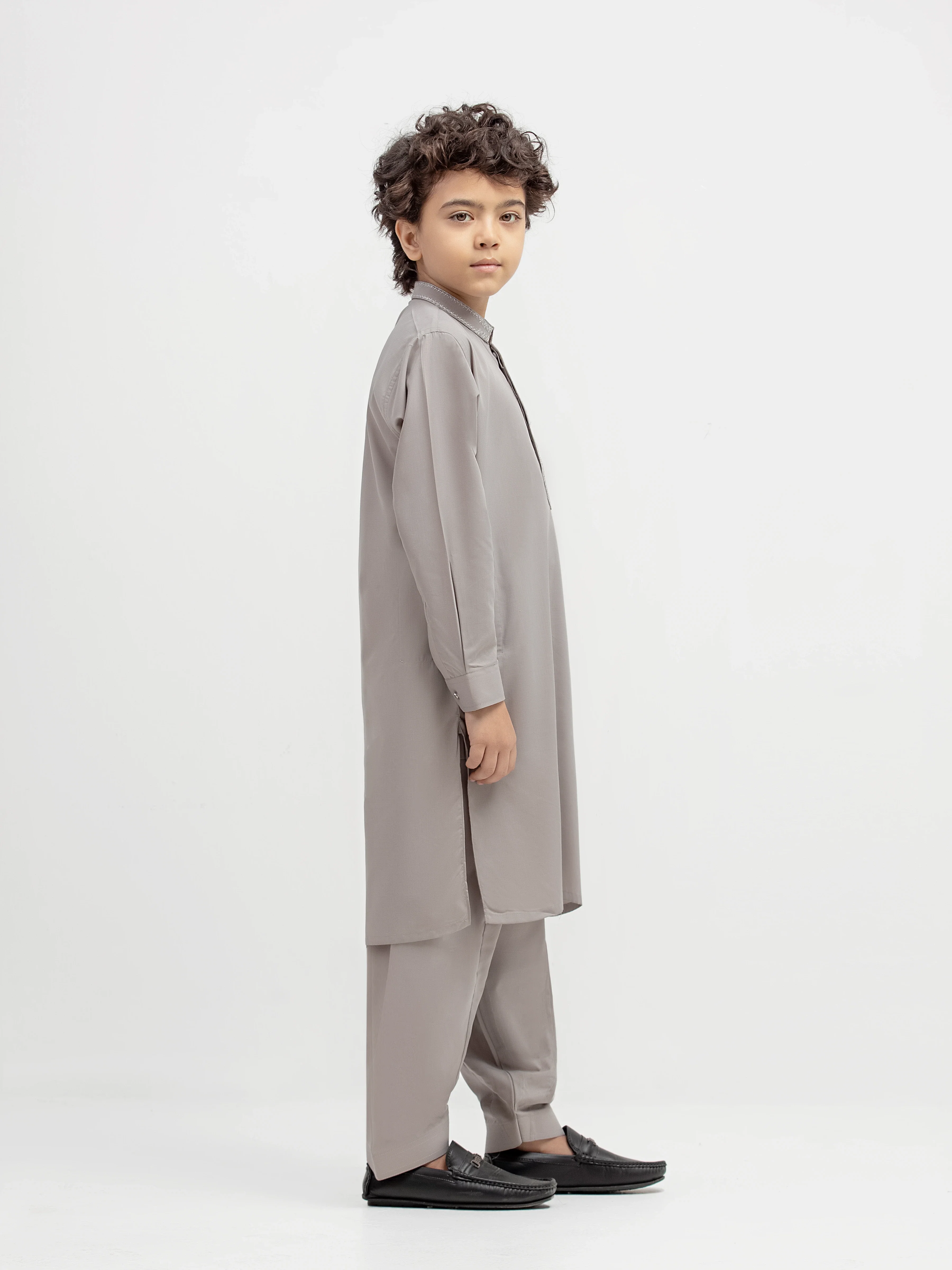 Boy's Ash Grey Kurta Shalwar - EBTKS5-4065 - Image 5