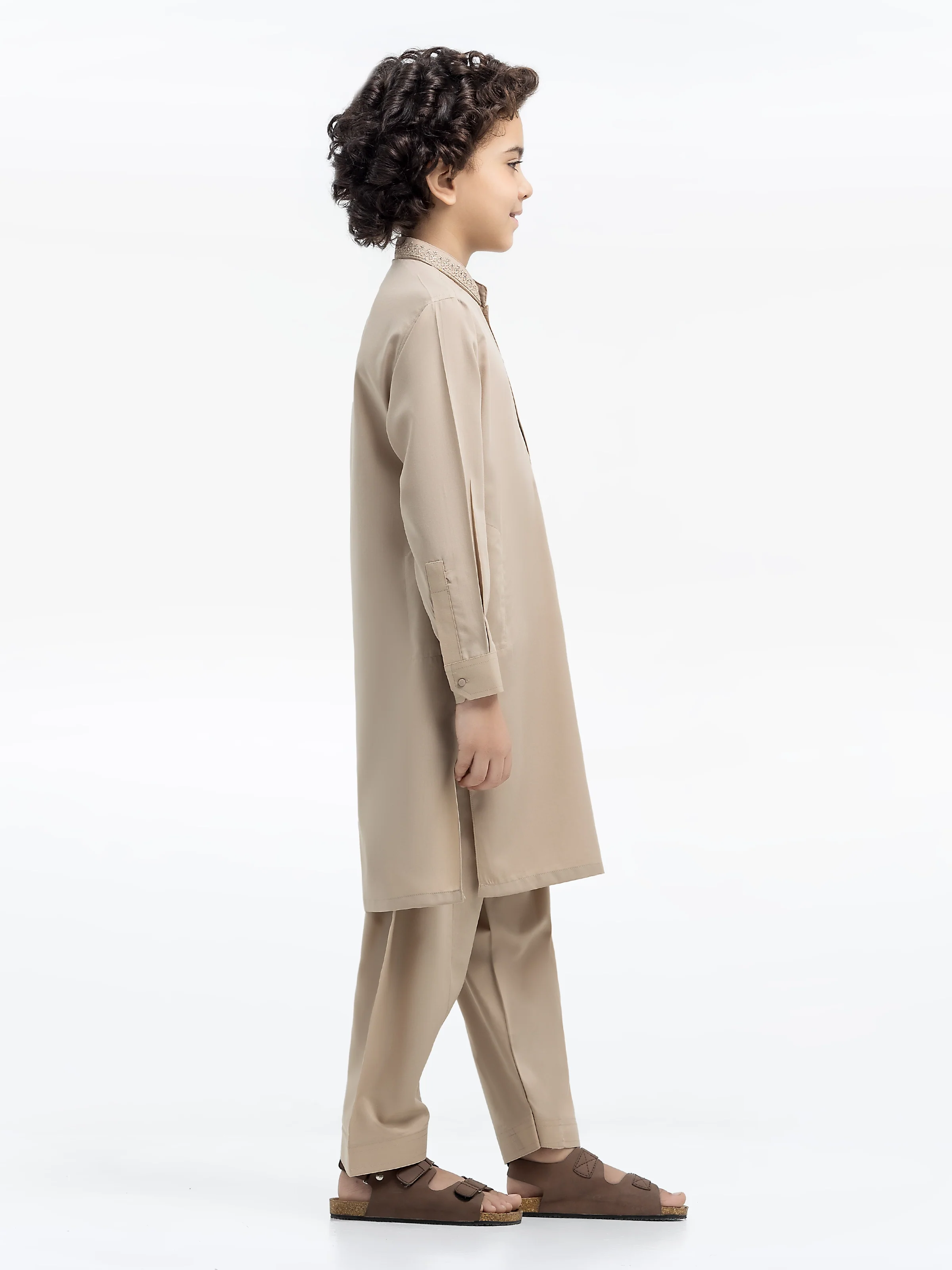 Boy's Beige Kurta Shalwar - EBTKS24-3983 - Image 4