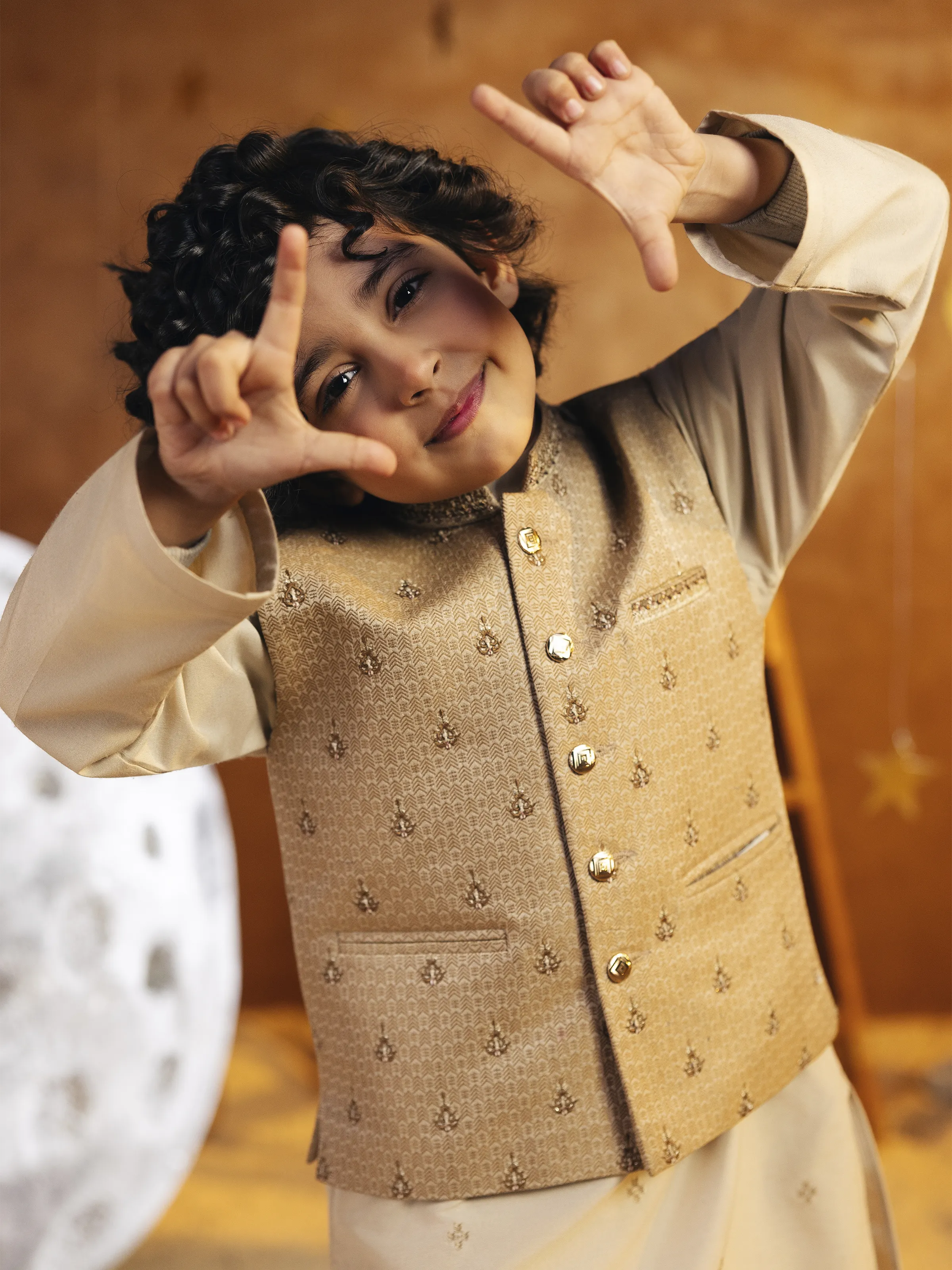 Boy's Beige Waist Coat Suit - EBTWCSC5-049 - Image 4
