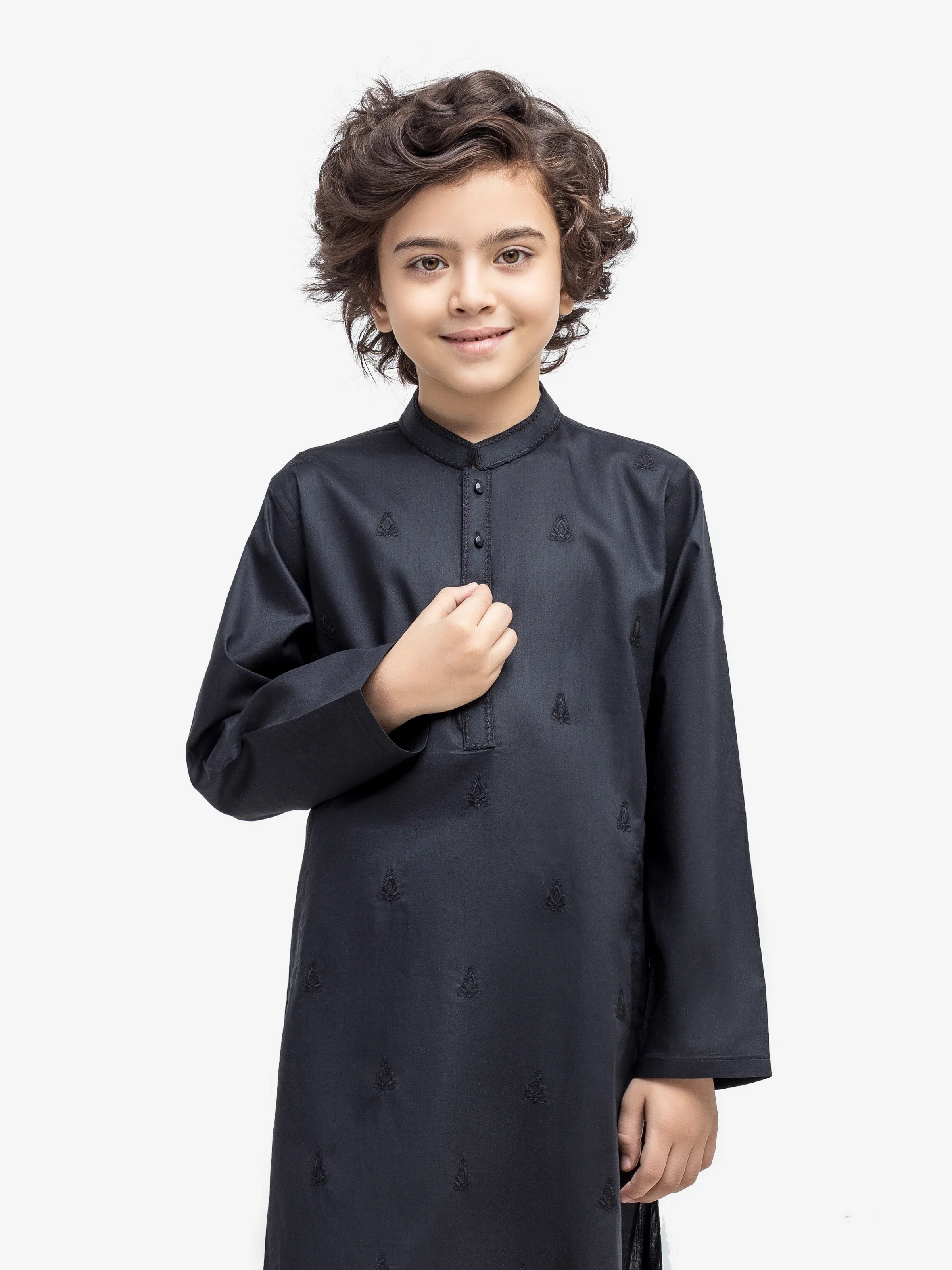 Boy's Black Kurta - EBTK25-3993 - Image 2