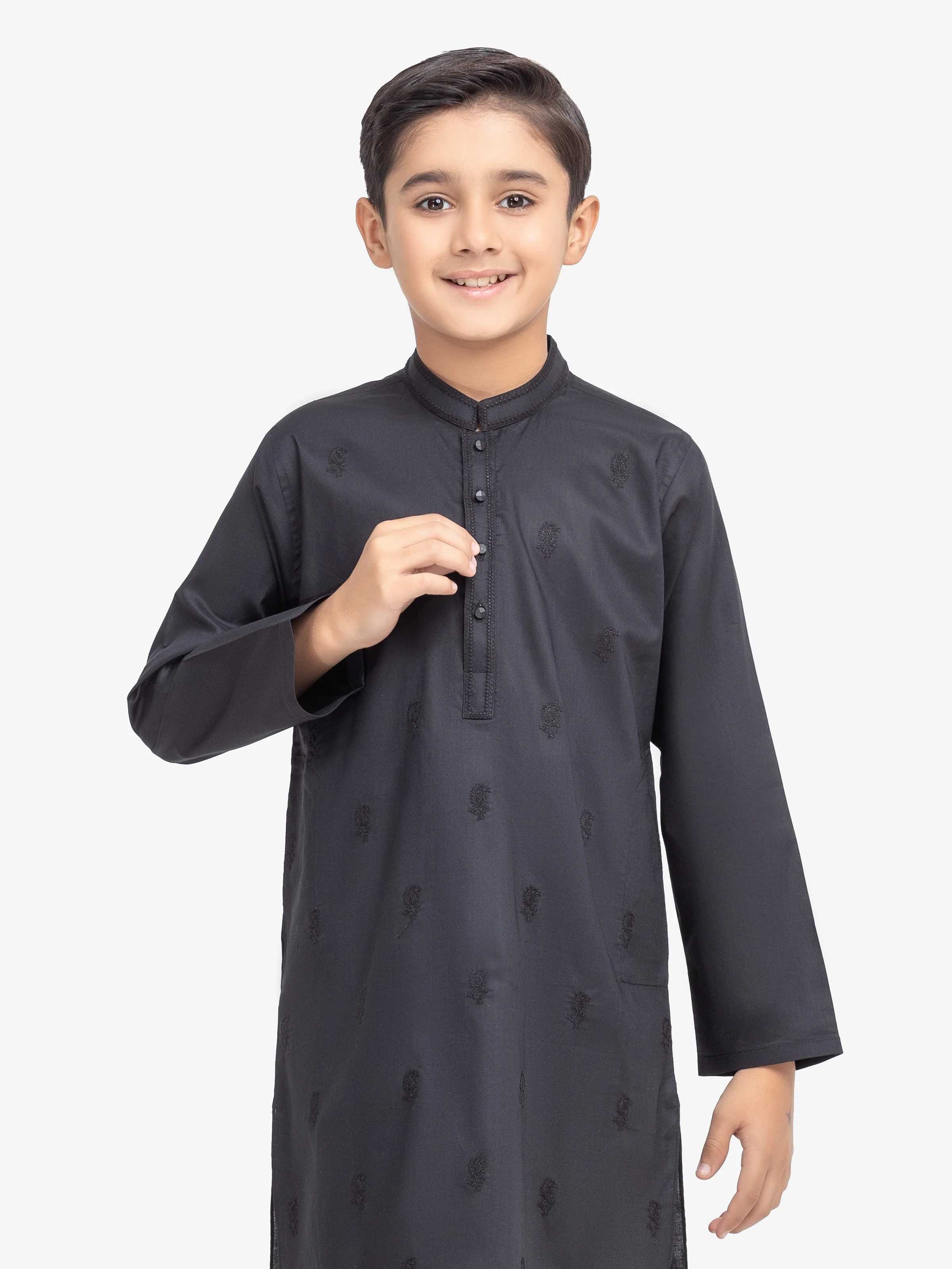 Boy's Black Kurta - EBTK25-4003 - Image 2