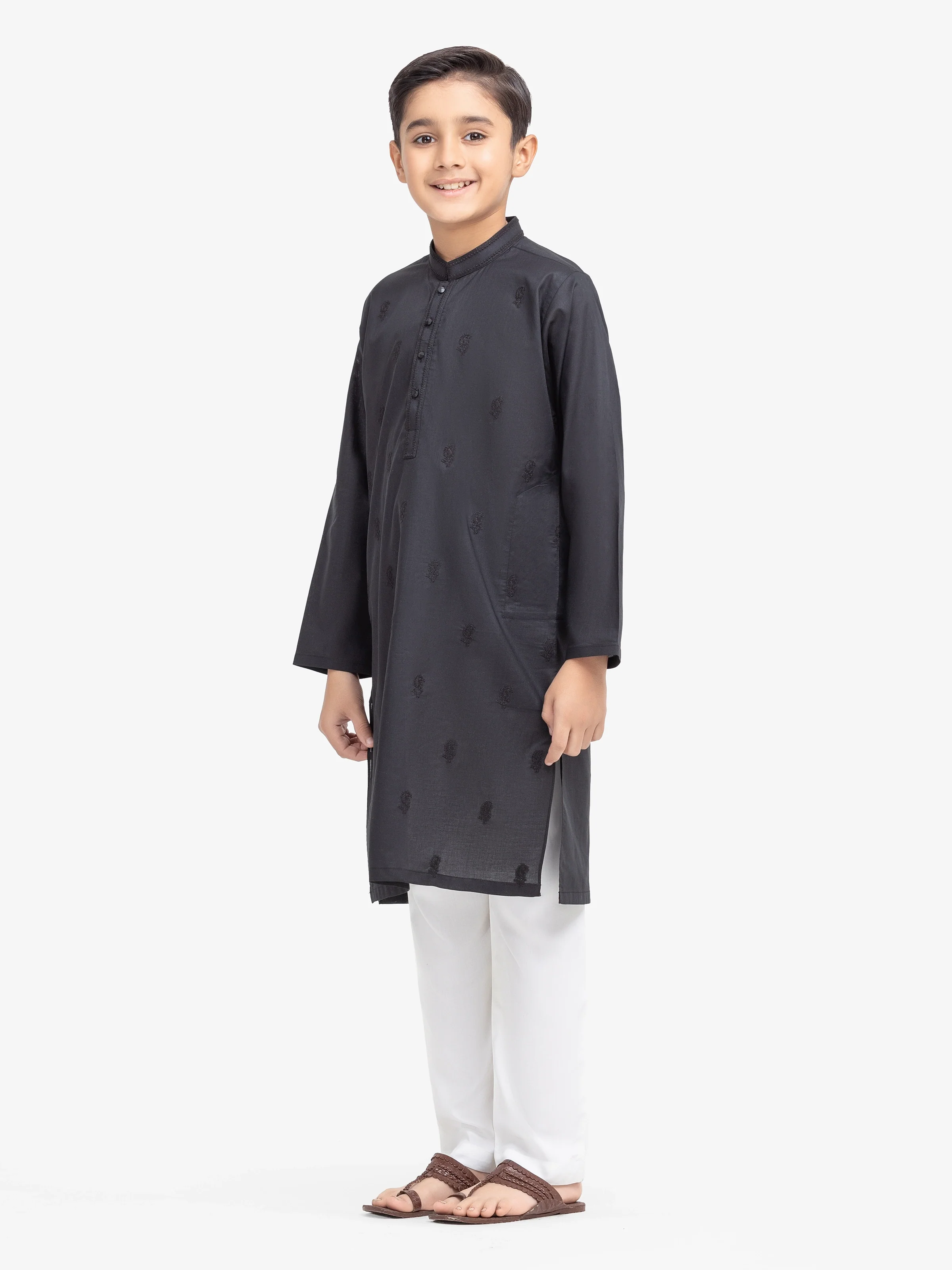 Boy's Black Kurta - EBTK25-4003 - Image 4