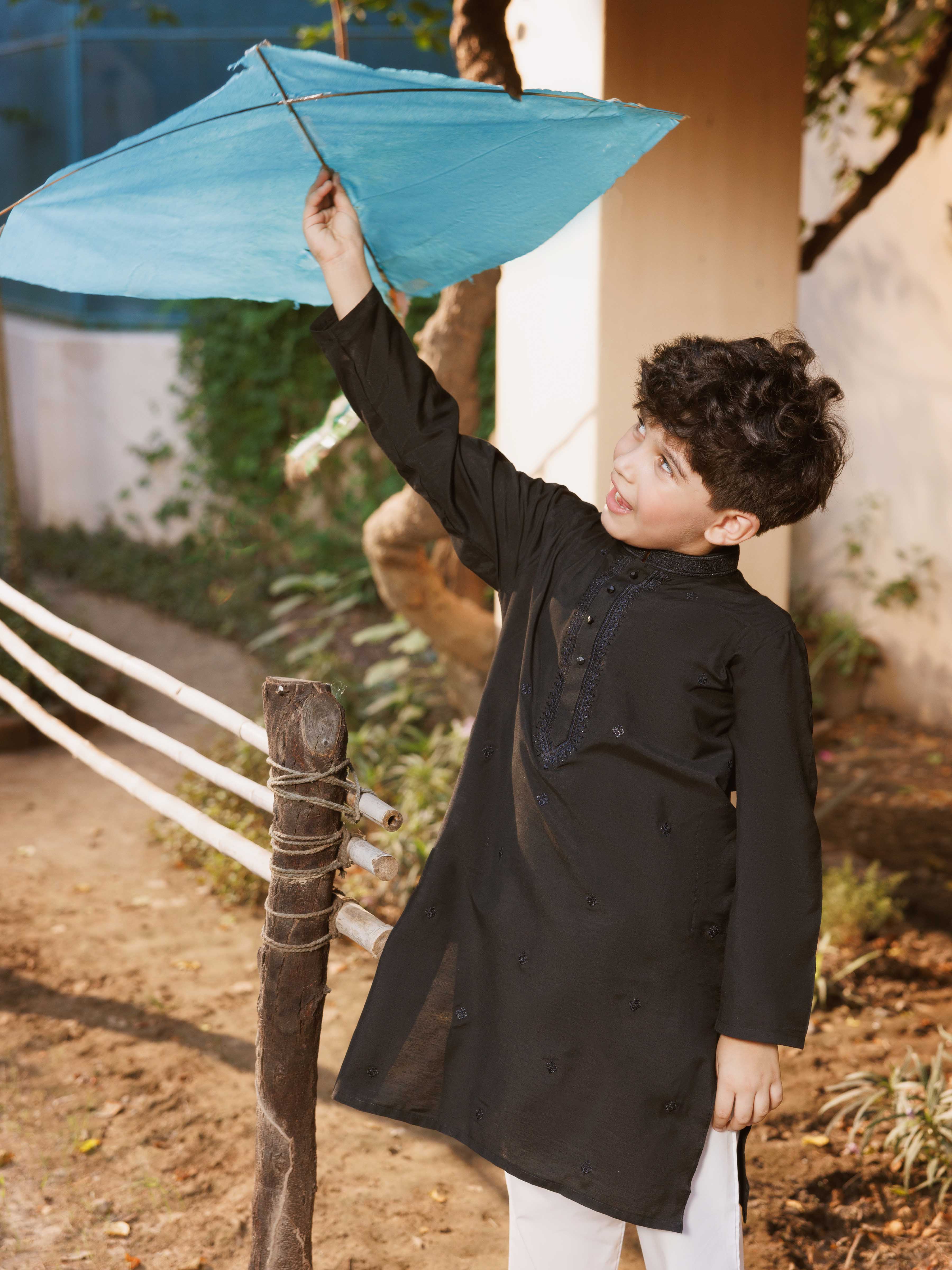 Boy's Black Kurta - EBTKC5-021 - Image 2