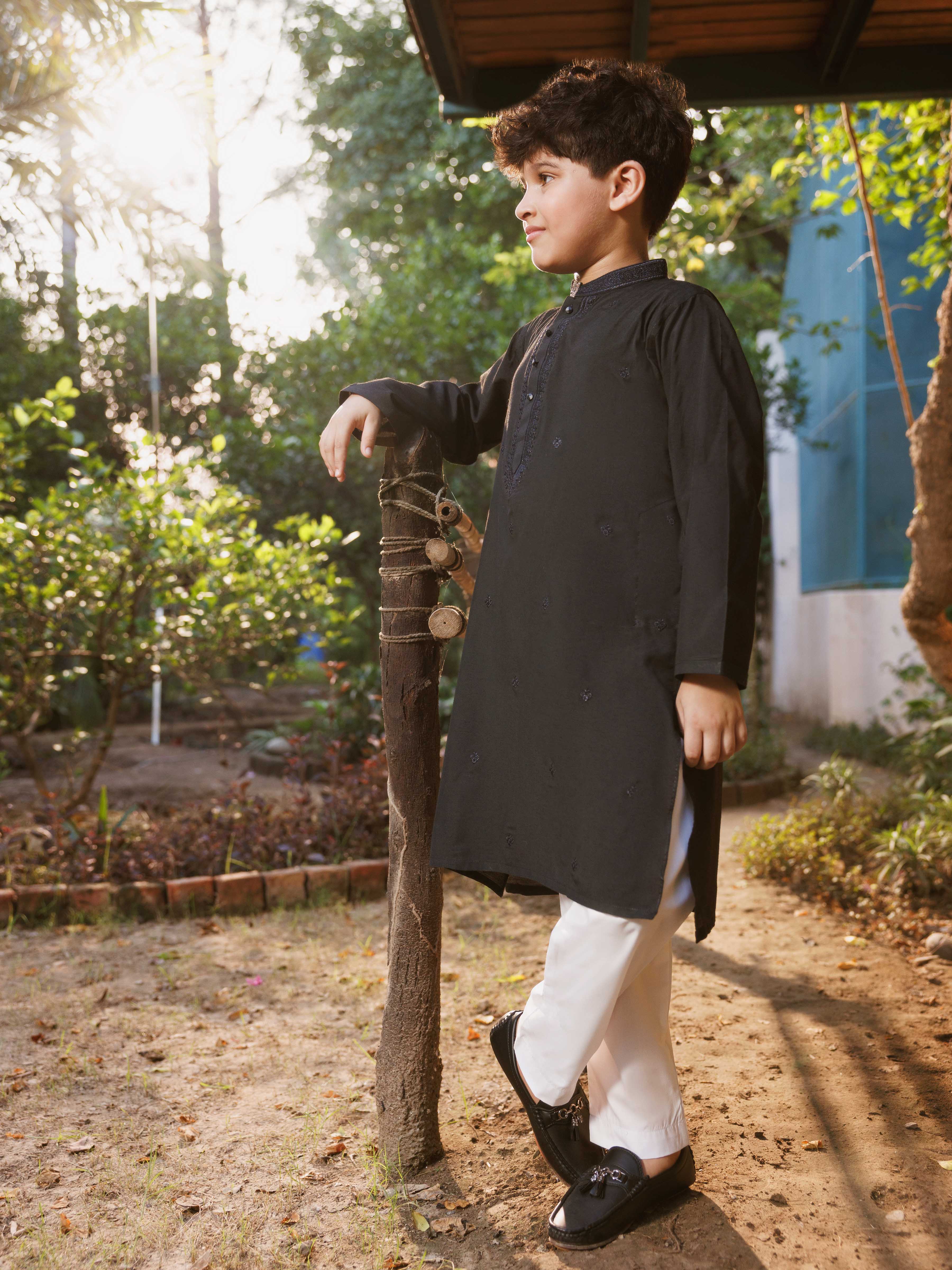 Boy's Black Kurta - EBTKC5-021 - Image 3
