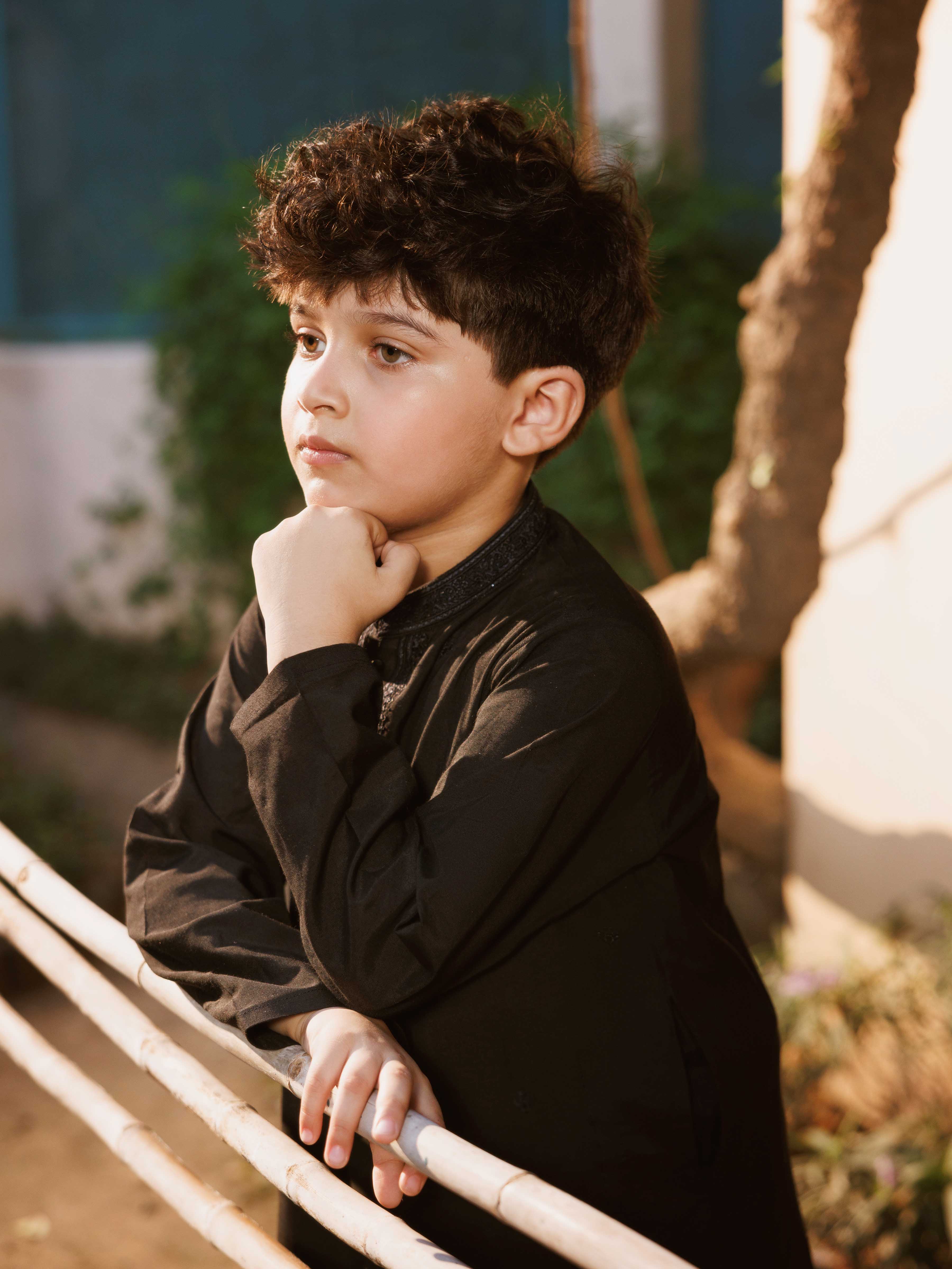 Boy's Black Kurta - EBTKC5-021 - Image 4