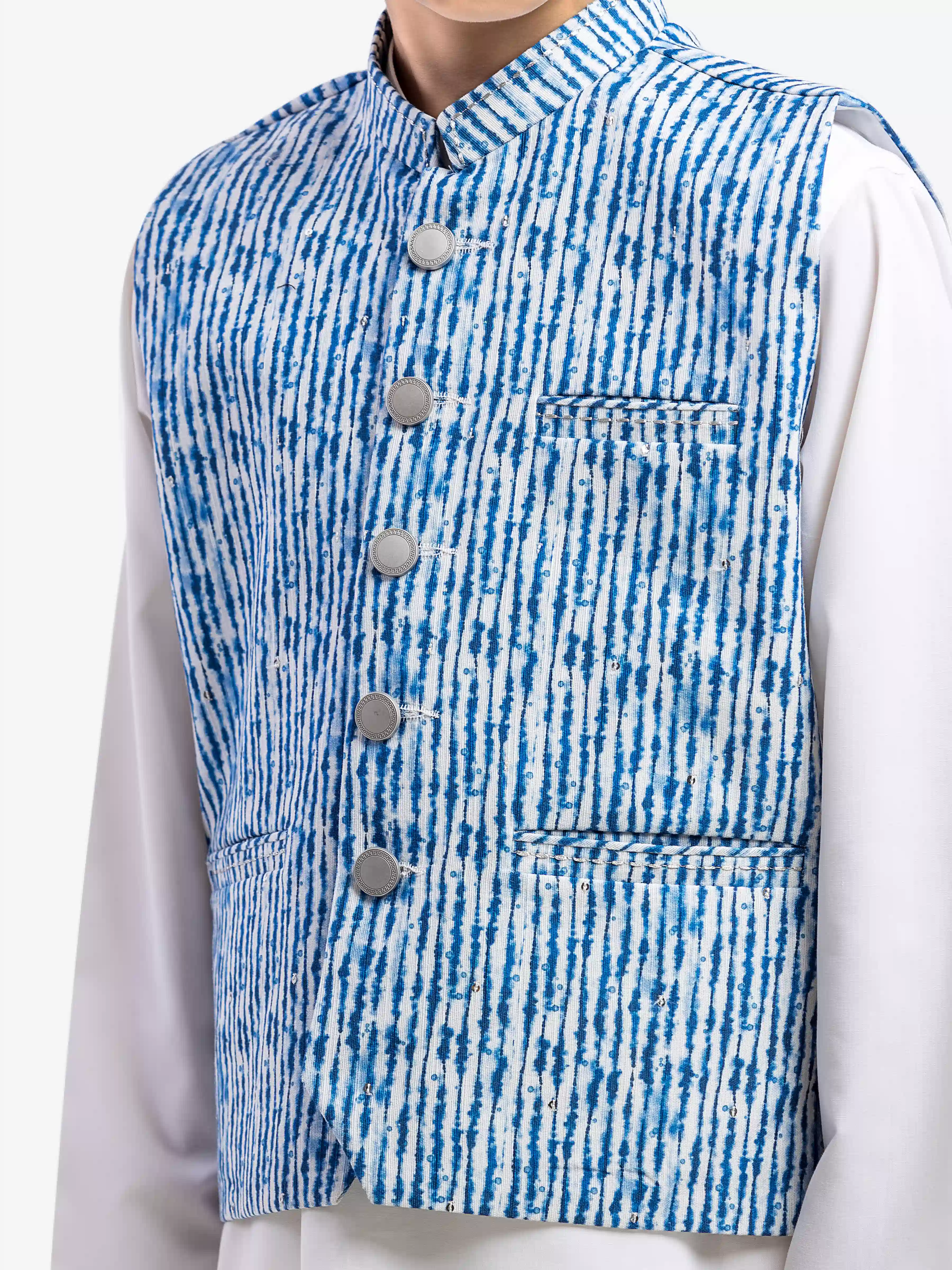 Boy's Blue & Off White Waist Coat Suit - EBTWCS25-25195 - Image 2