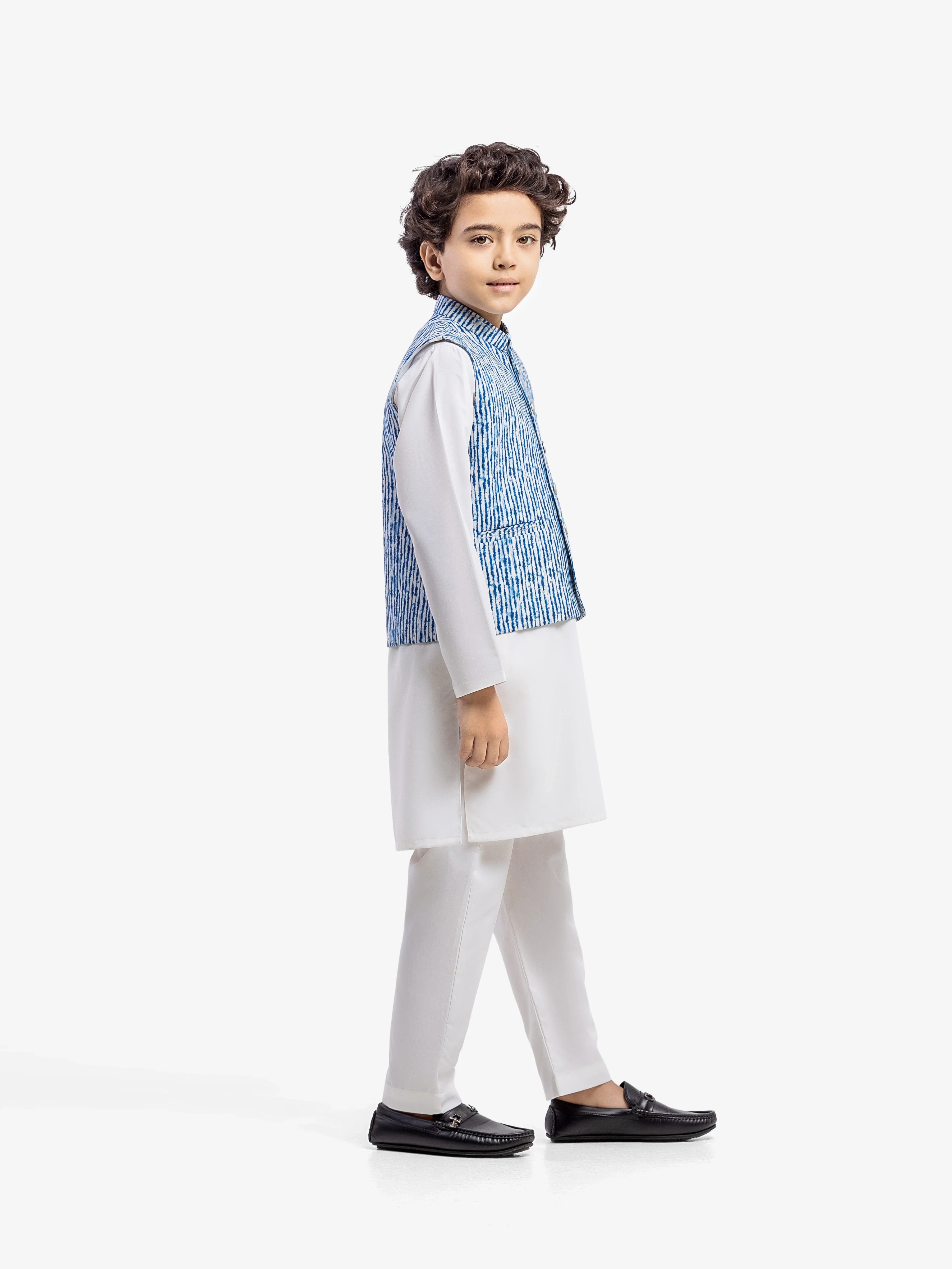 Boy's Blue & Off White Waist Coat Suit - EBTWCS25-25195 - Image 3