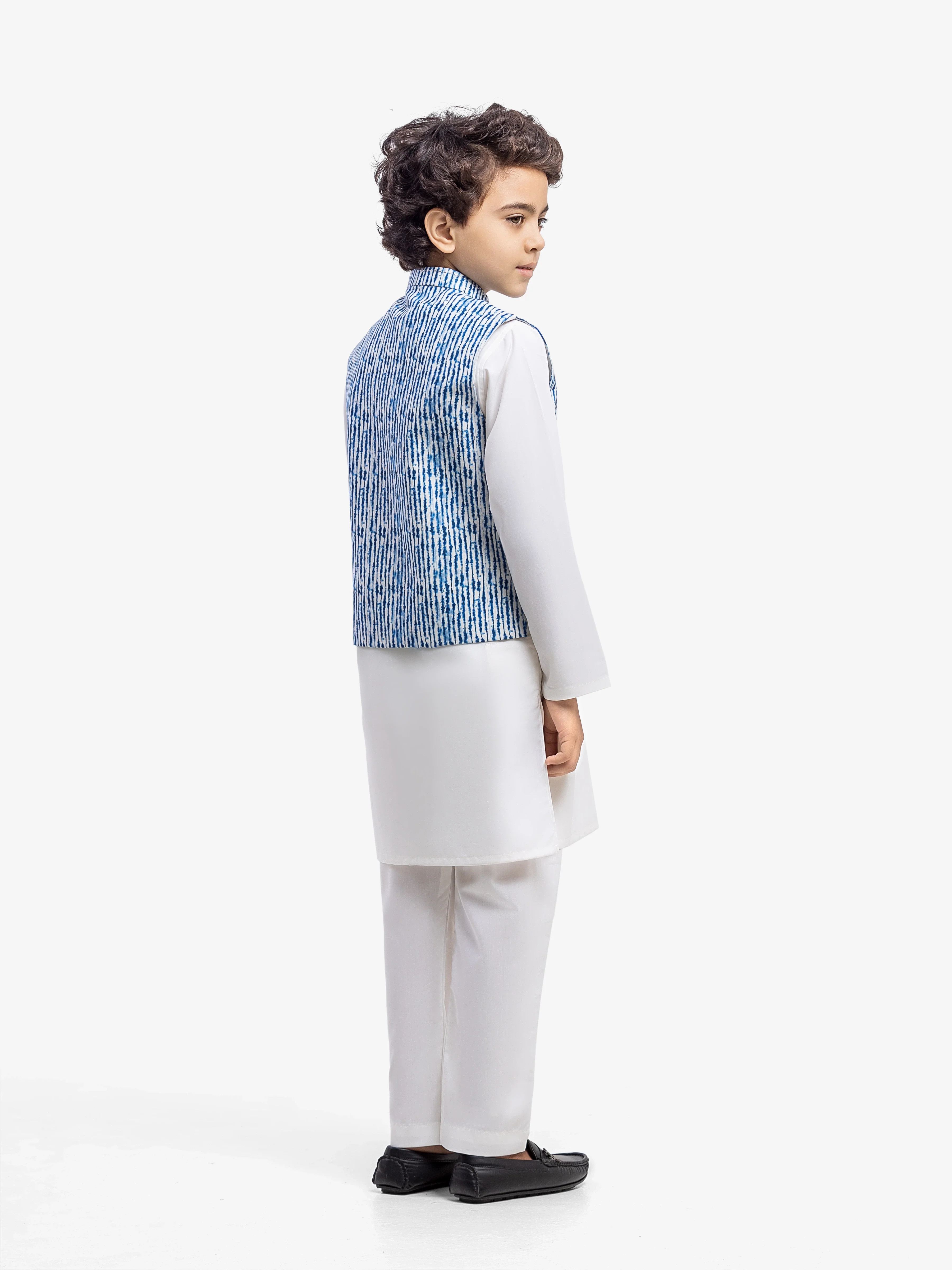 Boy's Blue & Off White Waist Coat Suit - EBTWCS25-25195 - Image 4