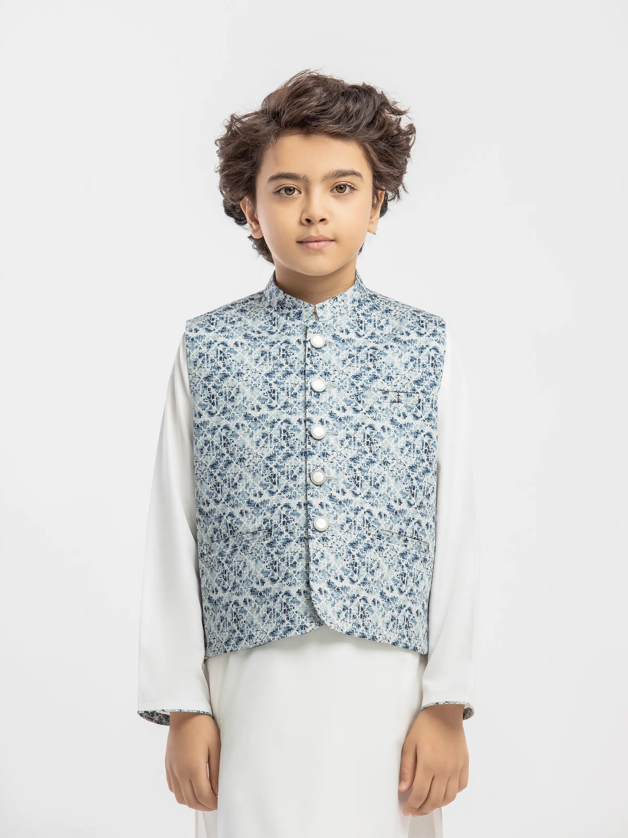 Boy's Blue & Off White Waist Coat Suit - ECBTWCS5-083 - Image 2