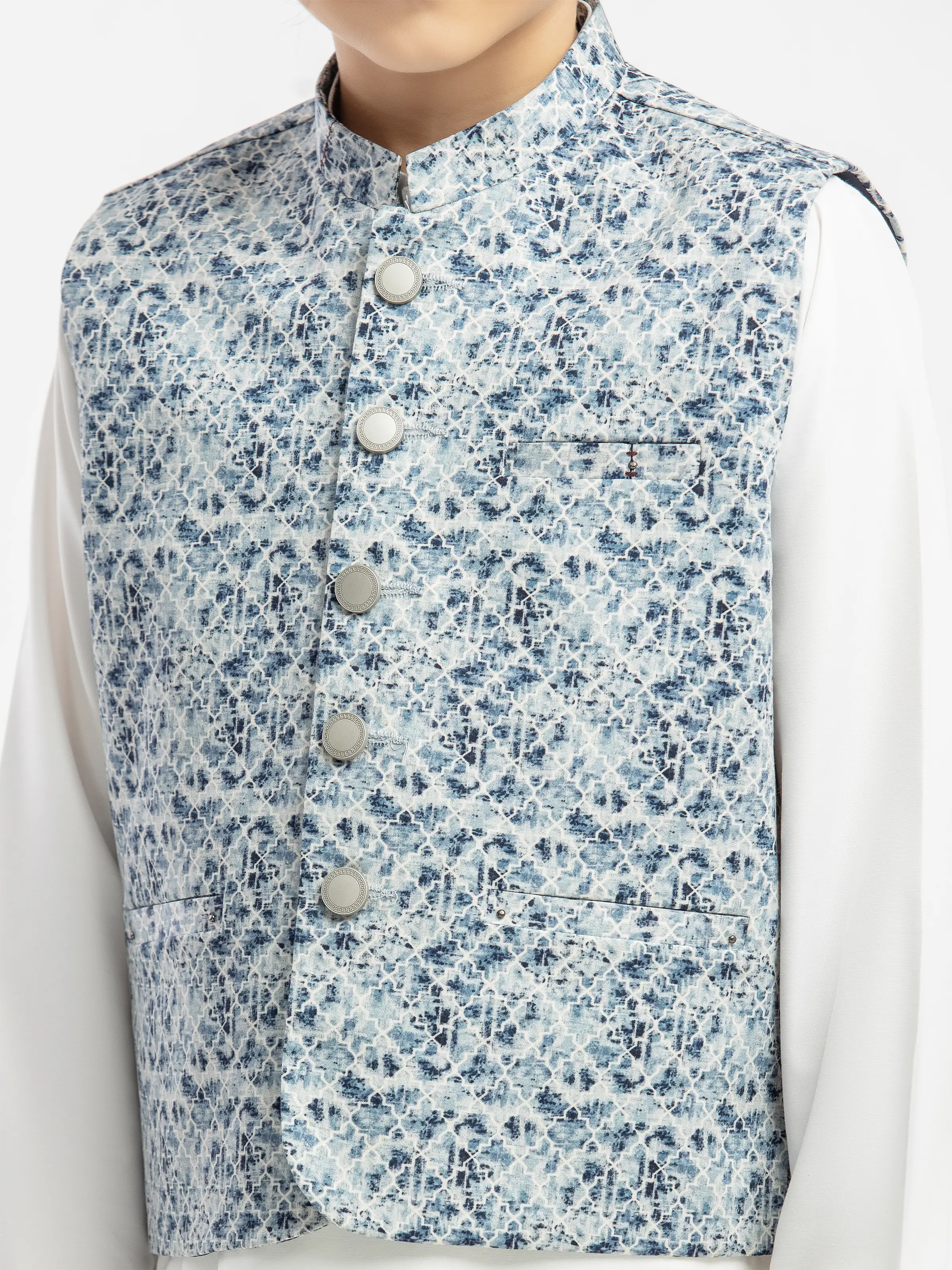 Boy's Blue & Off White Waist Coat Suit - ECBTWCS5-083 - Image 3