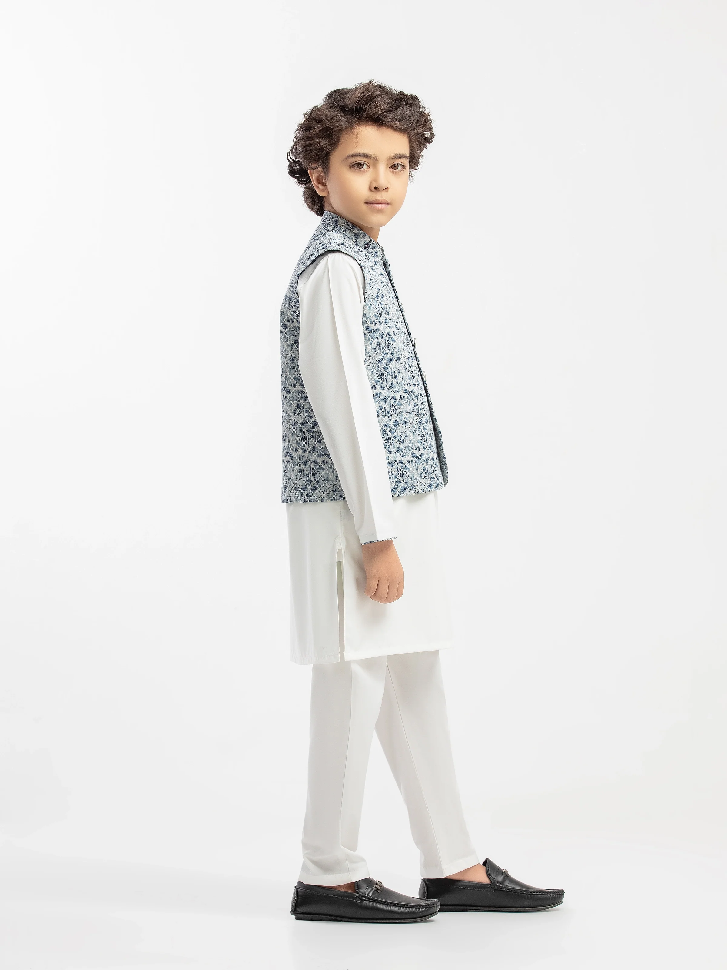 Boy's Blue & Off White Waist Coat Suit - ECBTWCS5-083 - Image 4