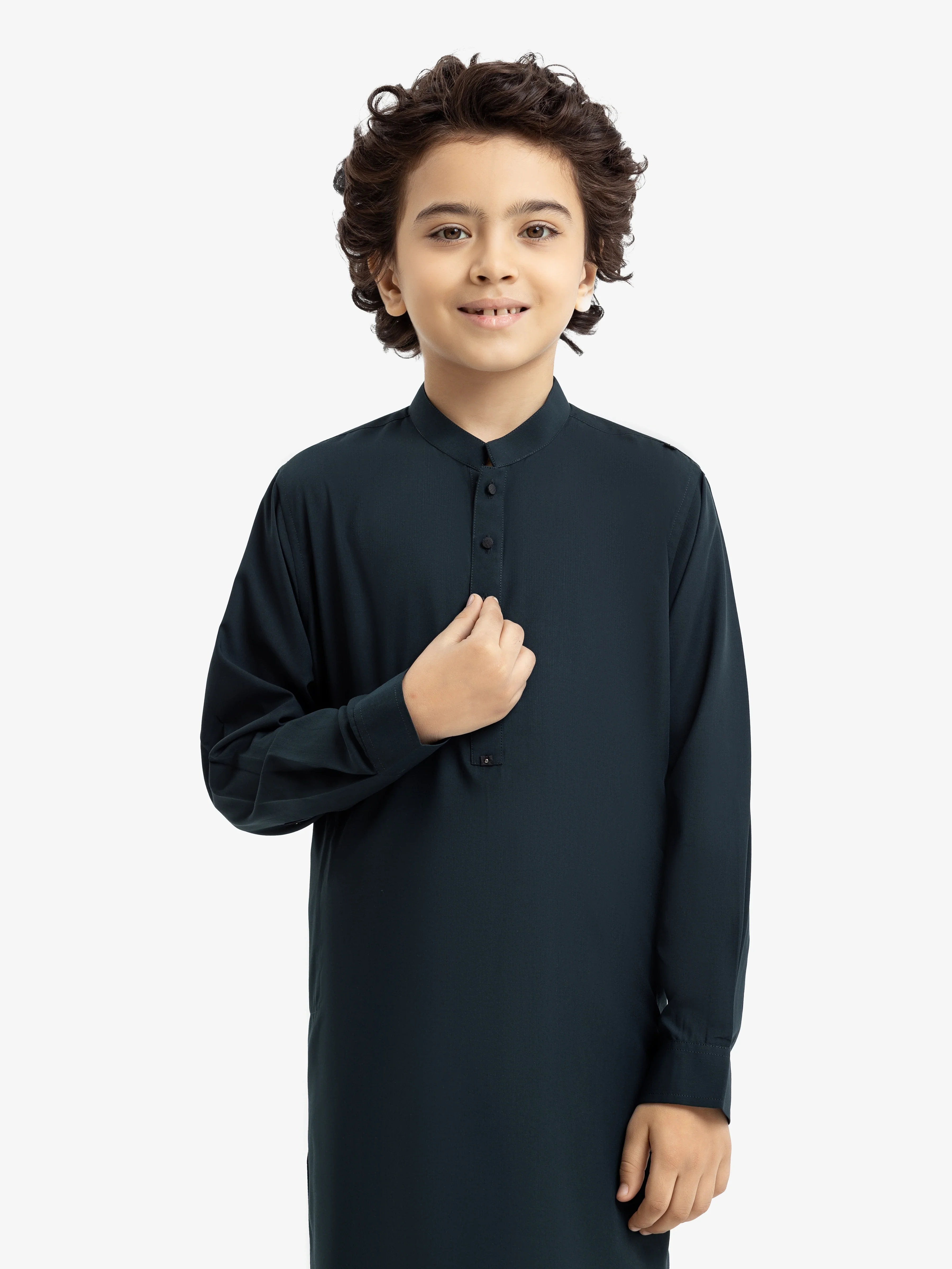 Boy's Bottle Green Kurta Shalwar - EBTKS24-3969 - Image 2