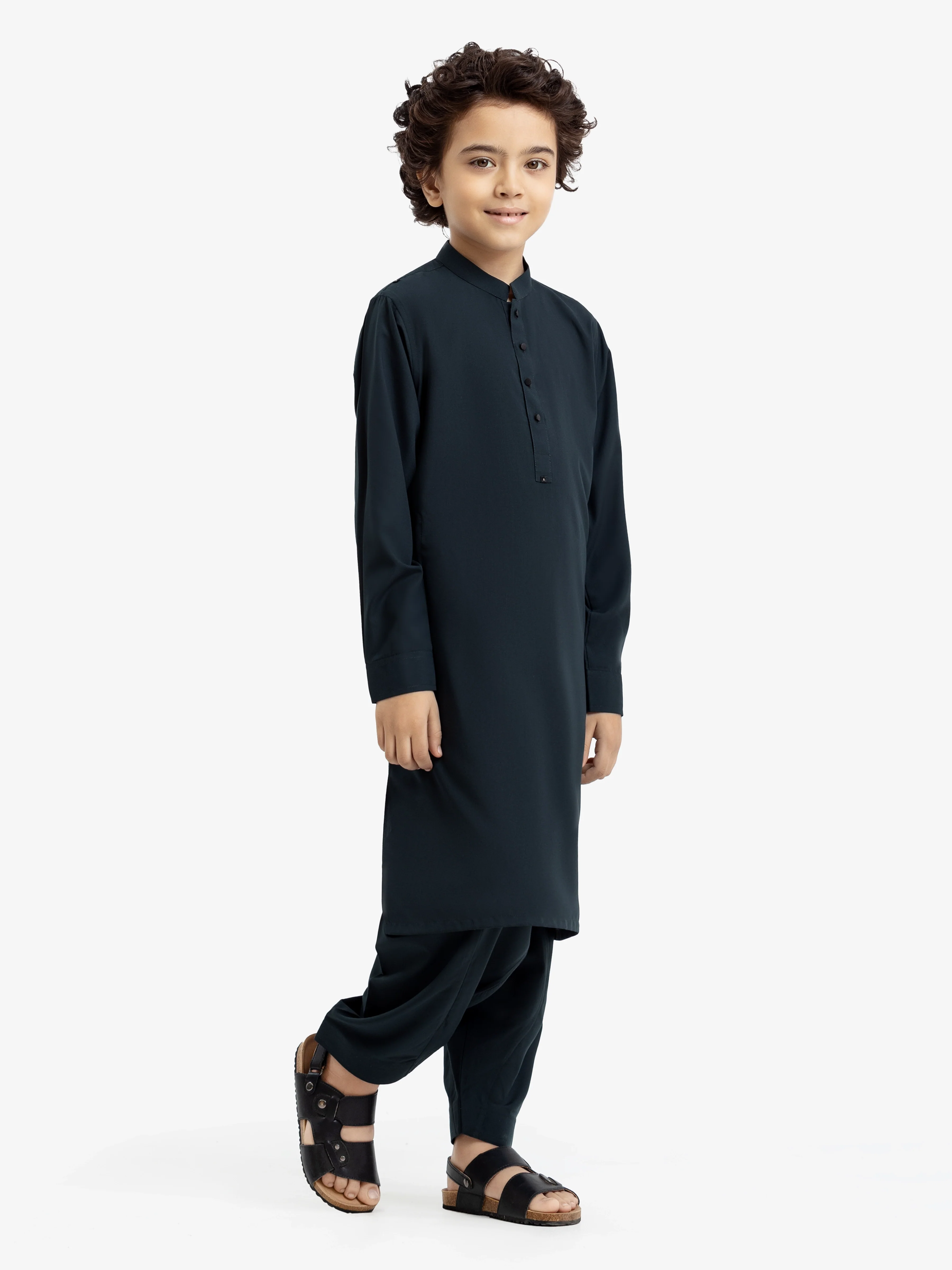 Boy's Bottle Green Kurta Shalwar - EBTKS24-3969 - Image 3