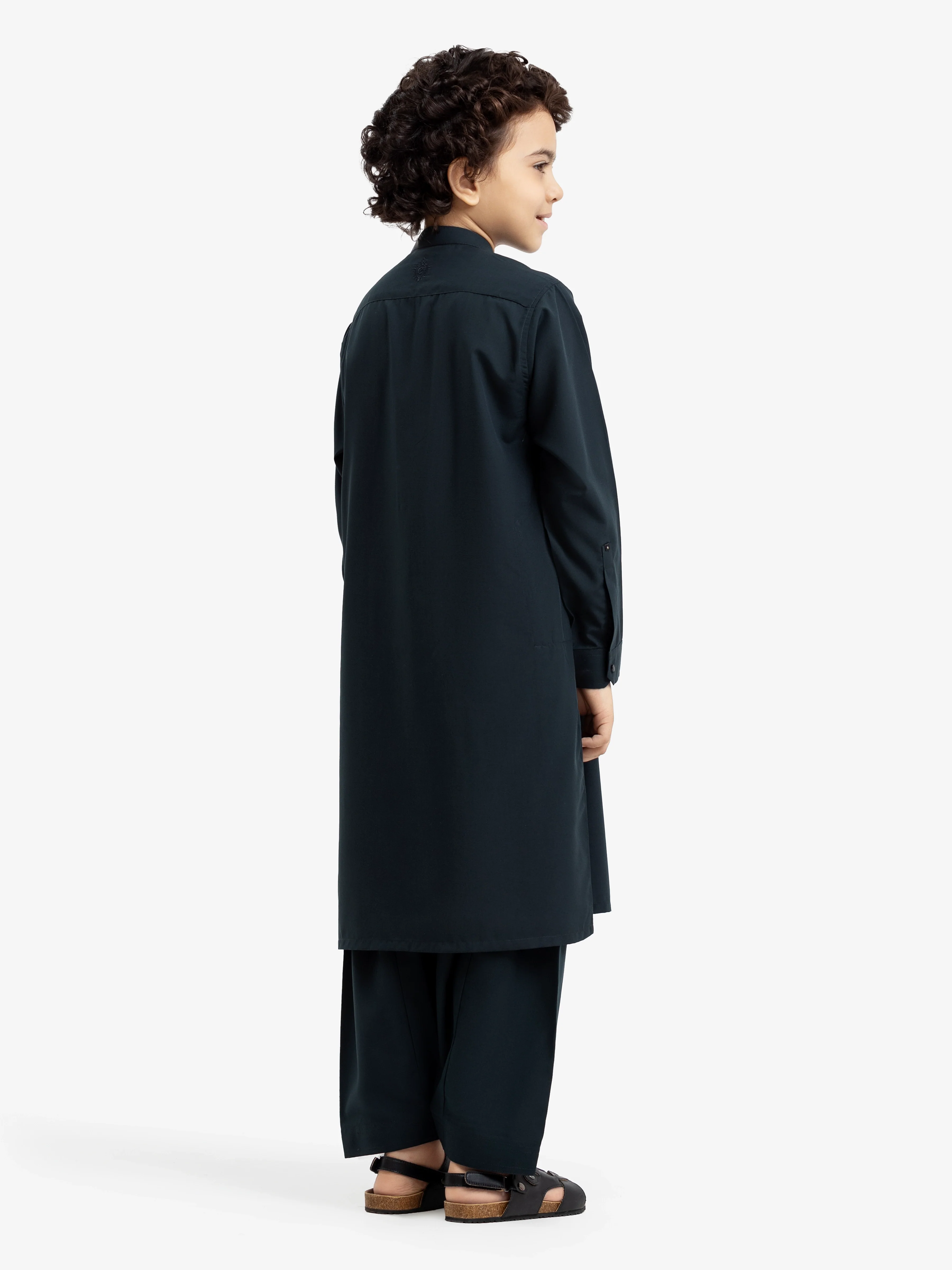 Boy's Bottle Green Kurta Shalwar - EBTKS24-3969 - Image 6