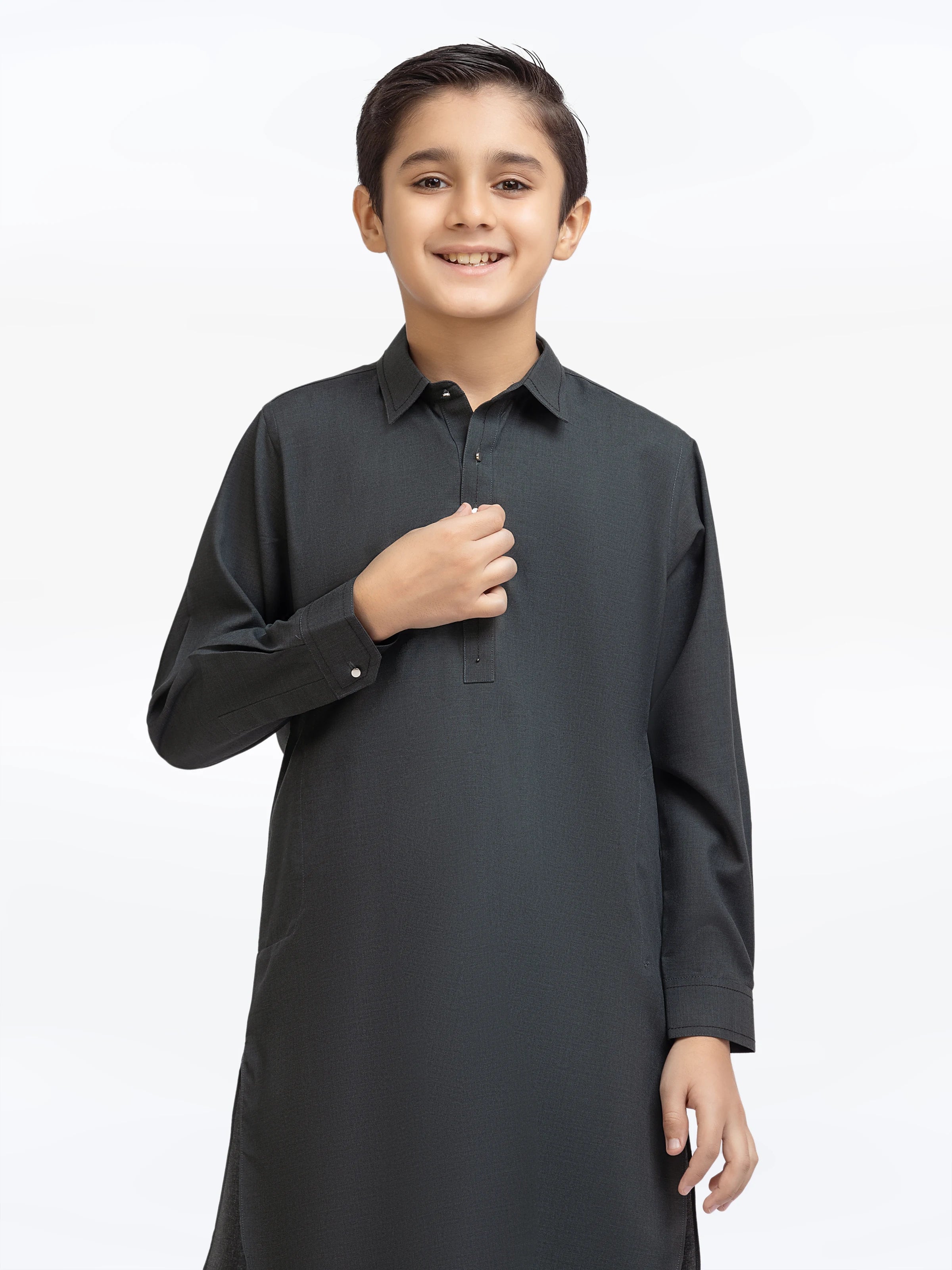 Boy's Bottle Green Kurta Shalwar - EBTKS5-4024 - Image 2