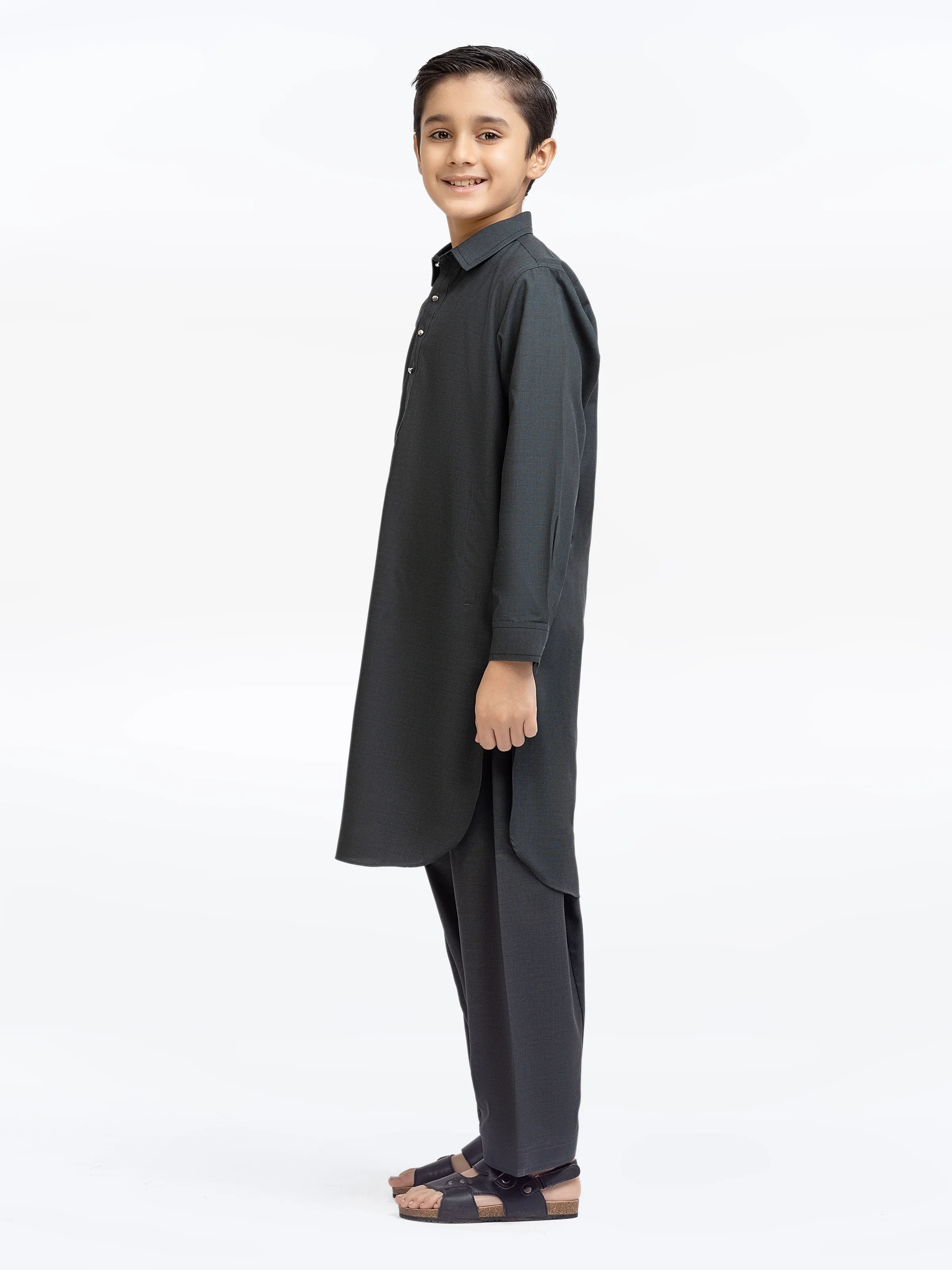 Boy's Bottle Green Kurta Shalwar - EBTKS5-4024 - Image 4