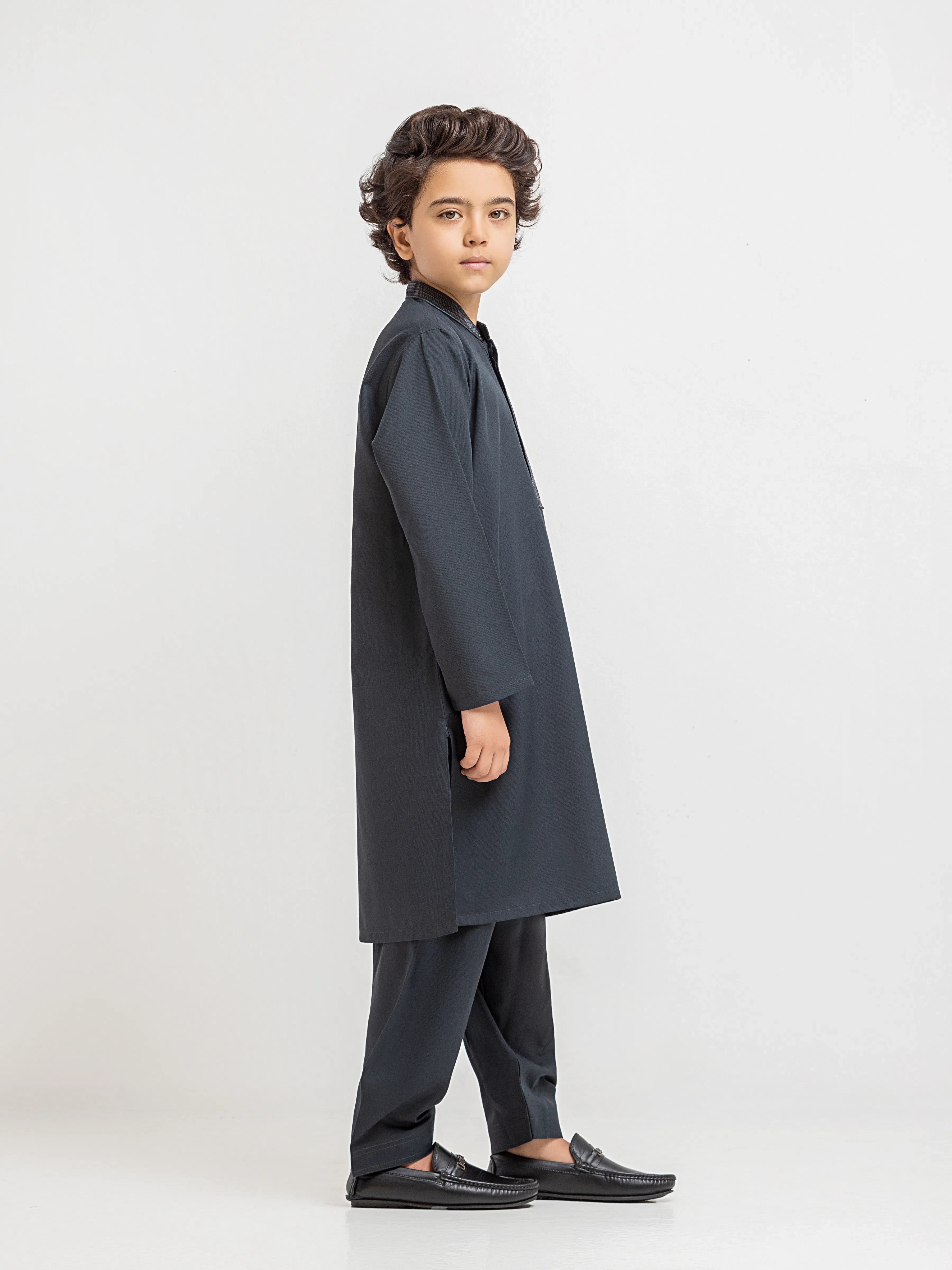 Boy's Bottle Green Kurta Shalwar - EBTKS6-4101 - Image 4