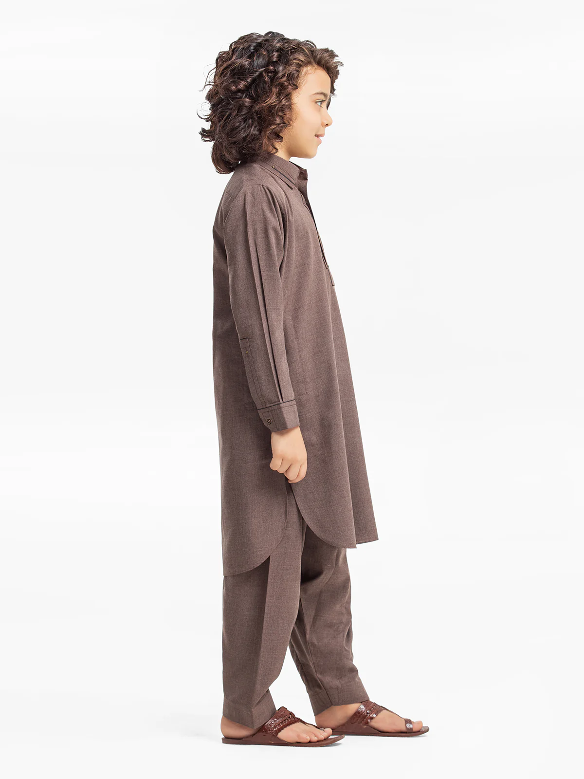 Boy's Brown Kurta Shalwar - EBTKS24-3917 - Image 3