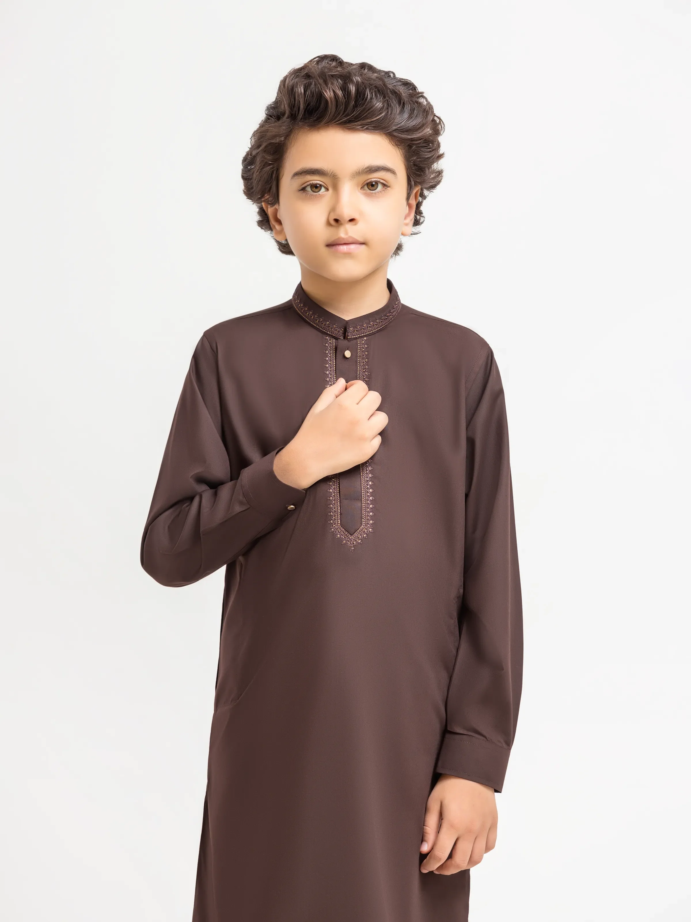 Boy's Brown Kurta Shalwar - EBTKS6-4086 - Image 2