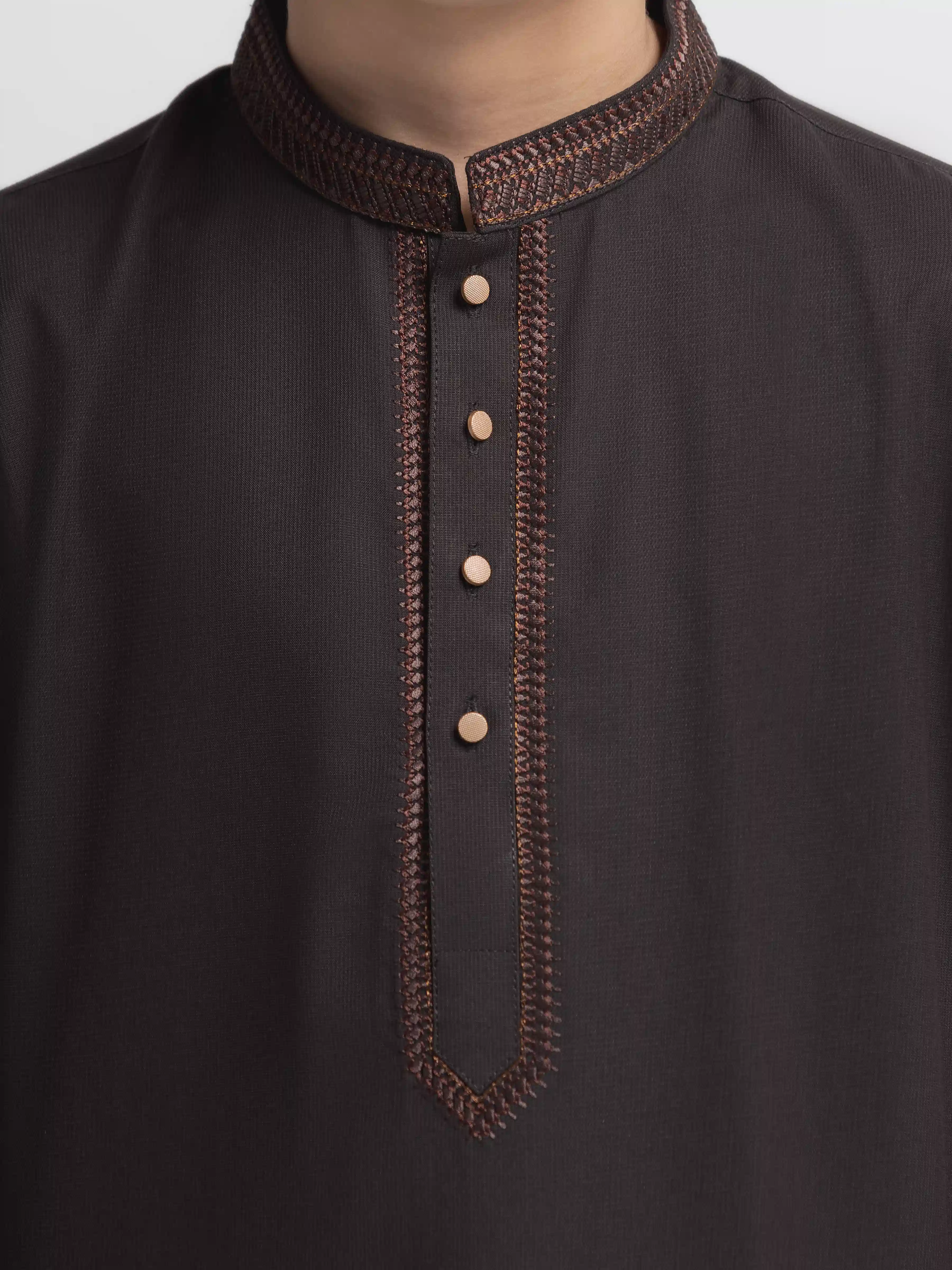 Boy's Brown Kurta Shalwar - EBTKS6-4108 - Image 3