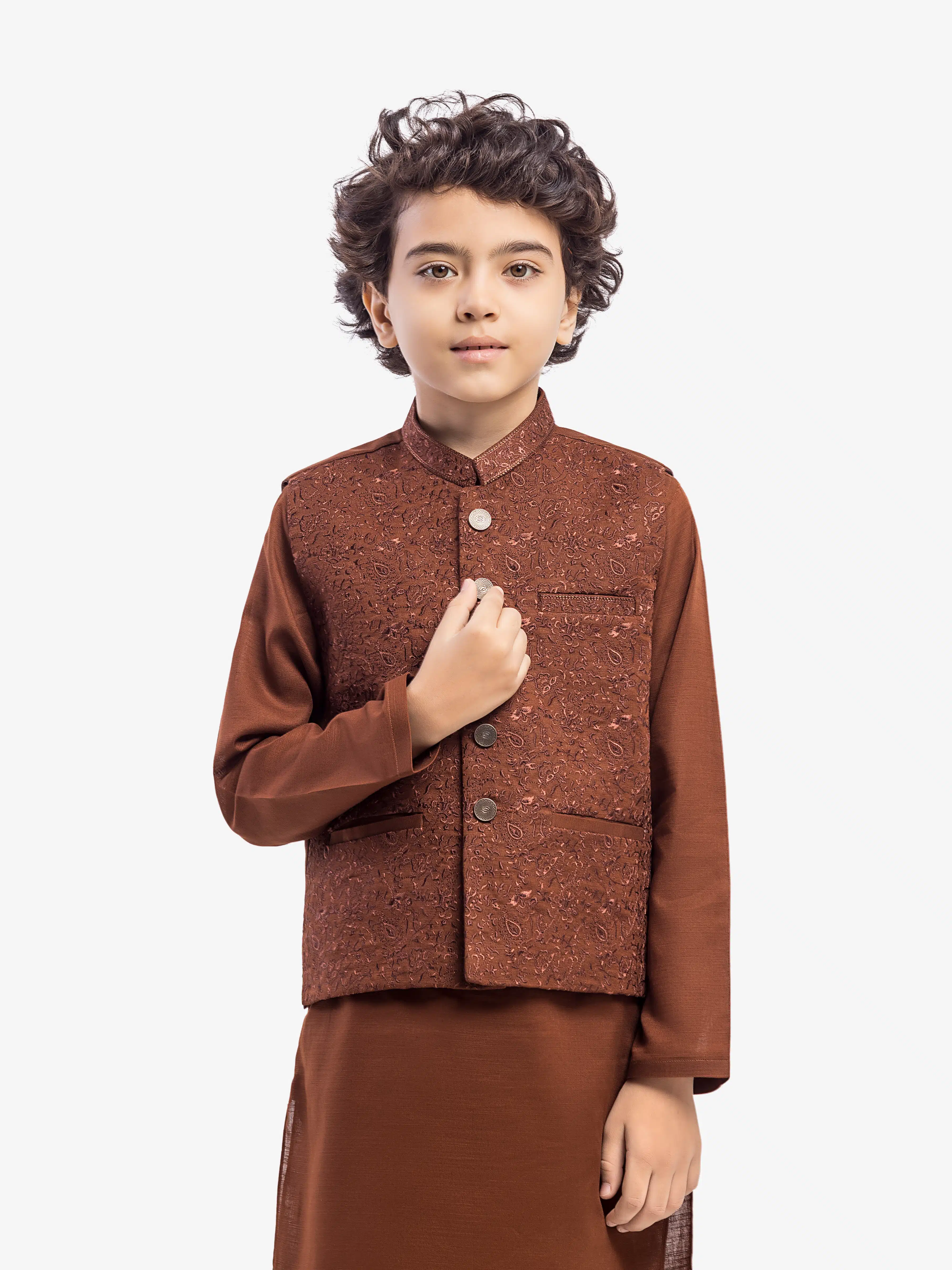 Boy's Brown Waist Coat Suit - EBTWCS5-25214 - Image 2