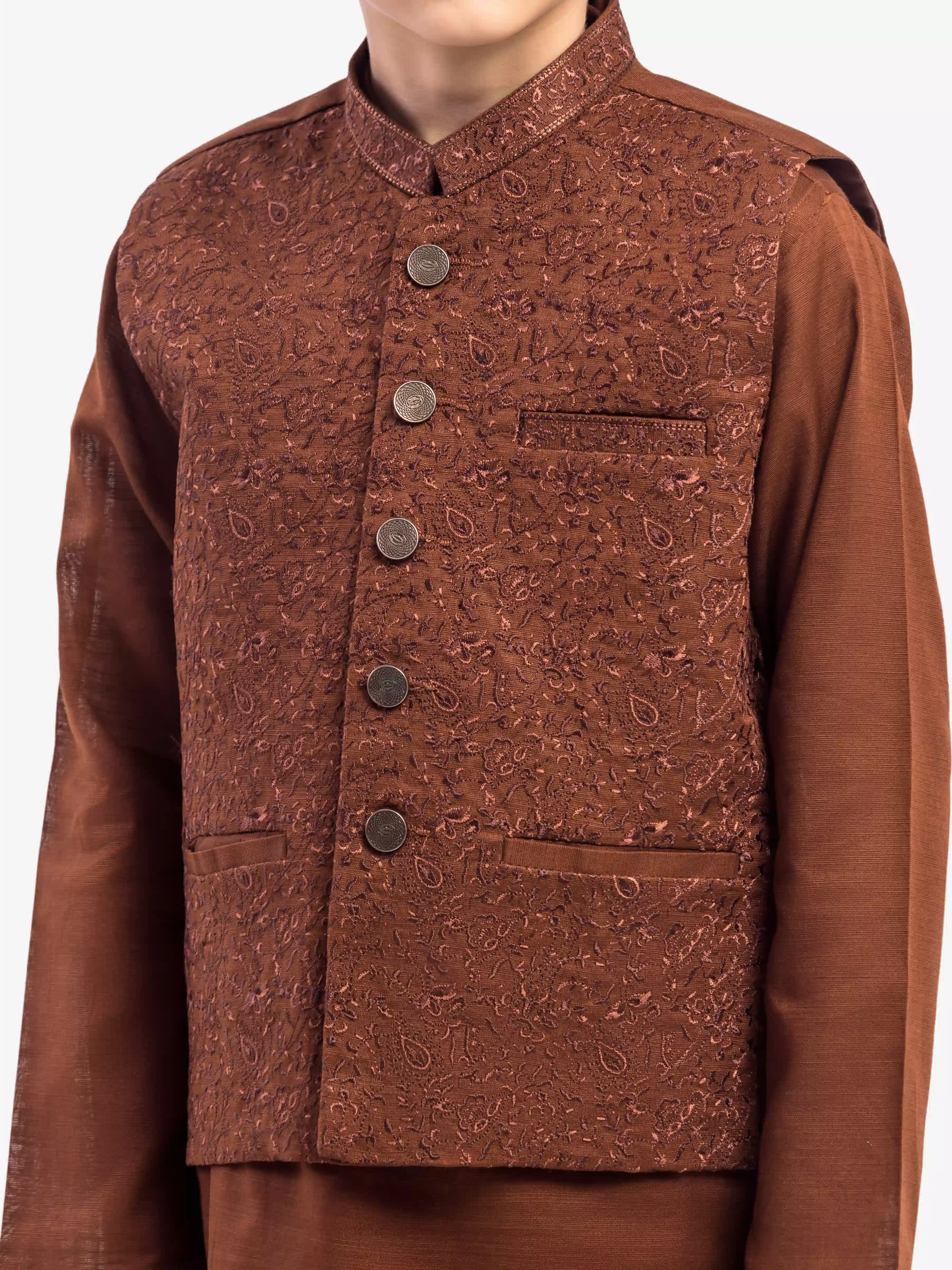 Boy's Brown Waist Coat Suit - EBTWCS5-25214 - Image 3