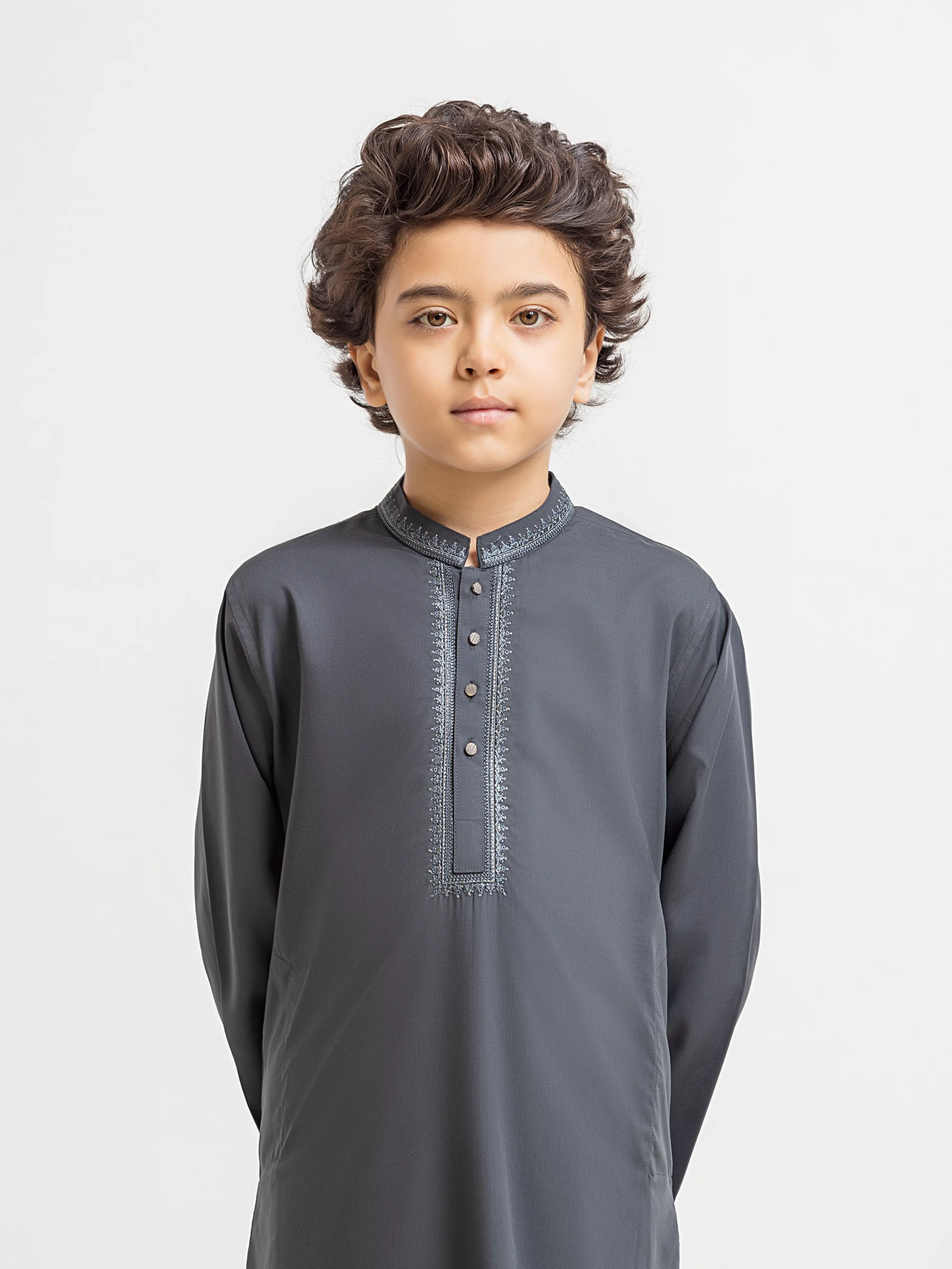Boy's Charcoal Grey Kurta Shalwar - EBTKS5-4071 - Image 2