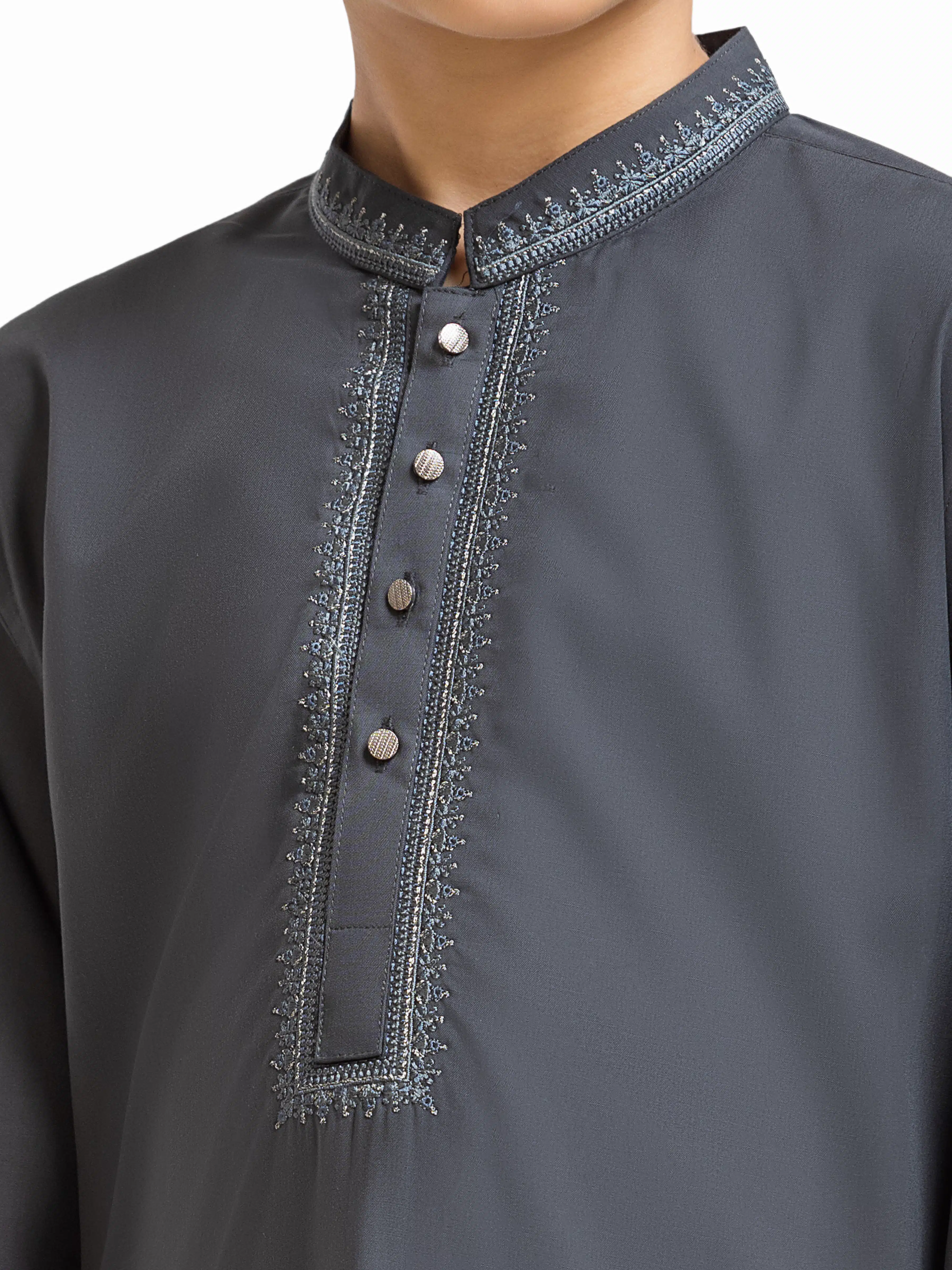 Boy's Charcoal Grey Kurta Shalwar - EBTKS5-4071 - Image 3
