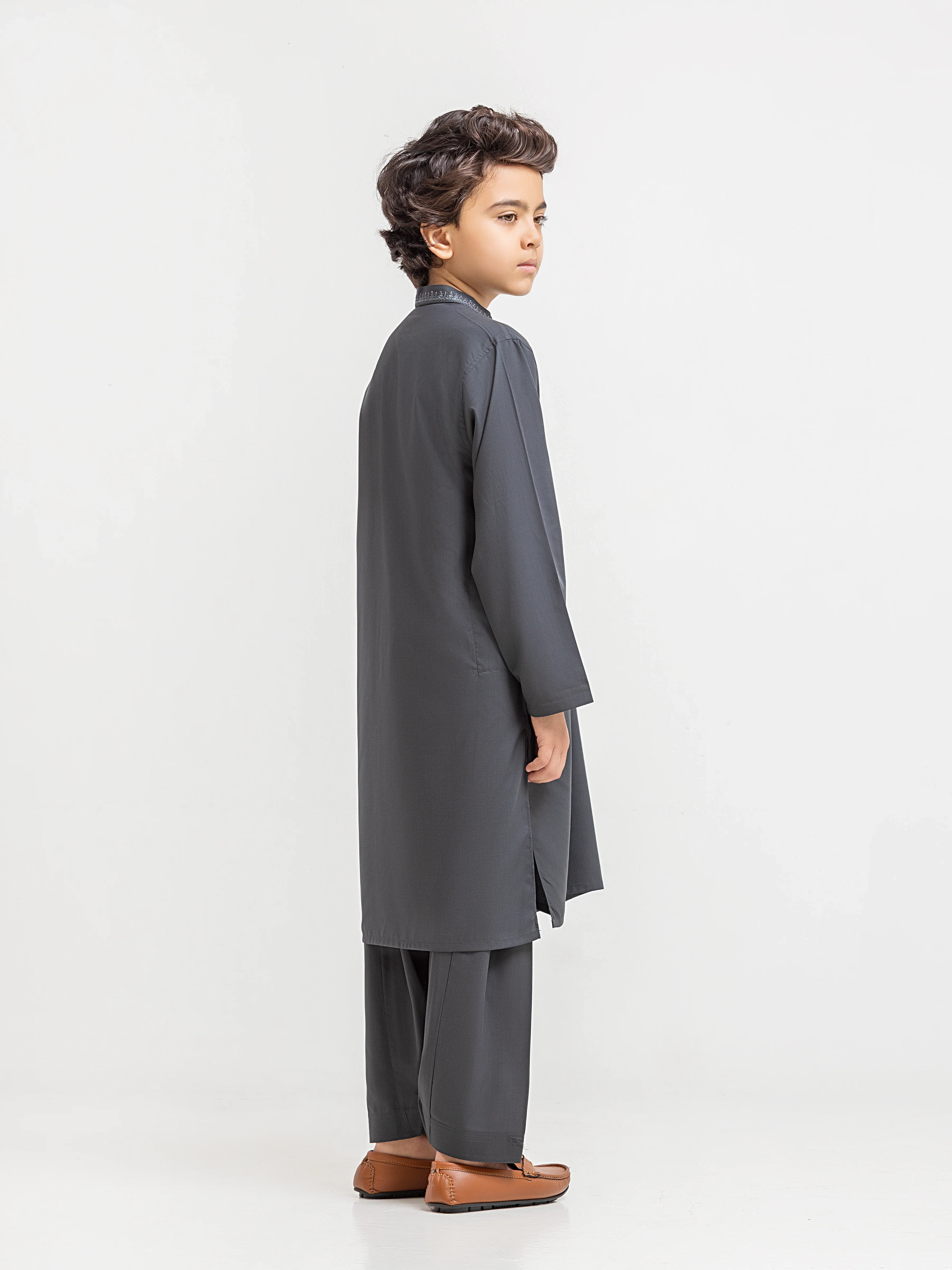 Boy's Charcoal Grey Kurta Shalwar - EBTKS5-4071 - Image 4