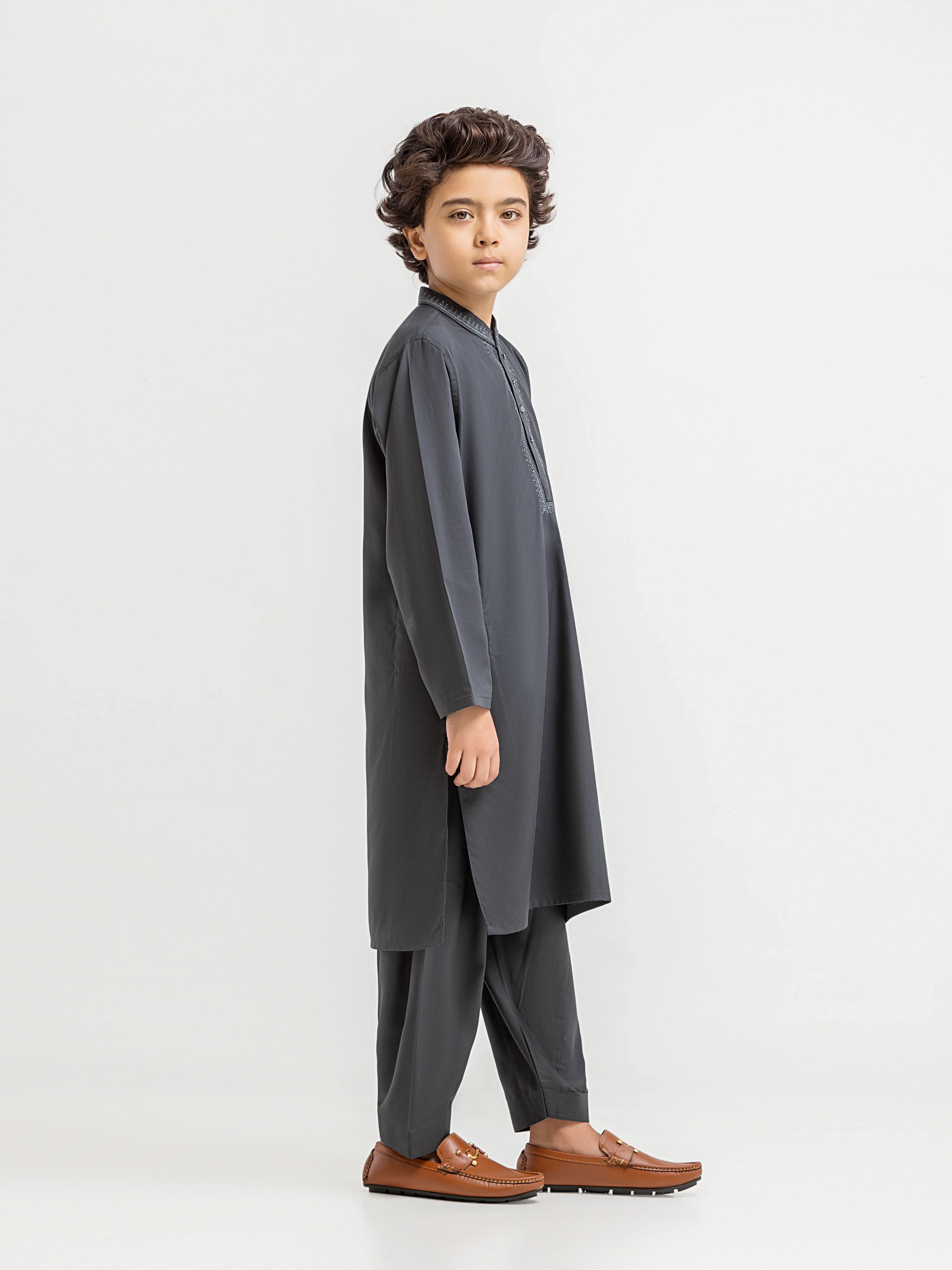 Boy's Charcoal Grey Kurta Shalwar - EBTKS5-4071 - Image 5