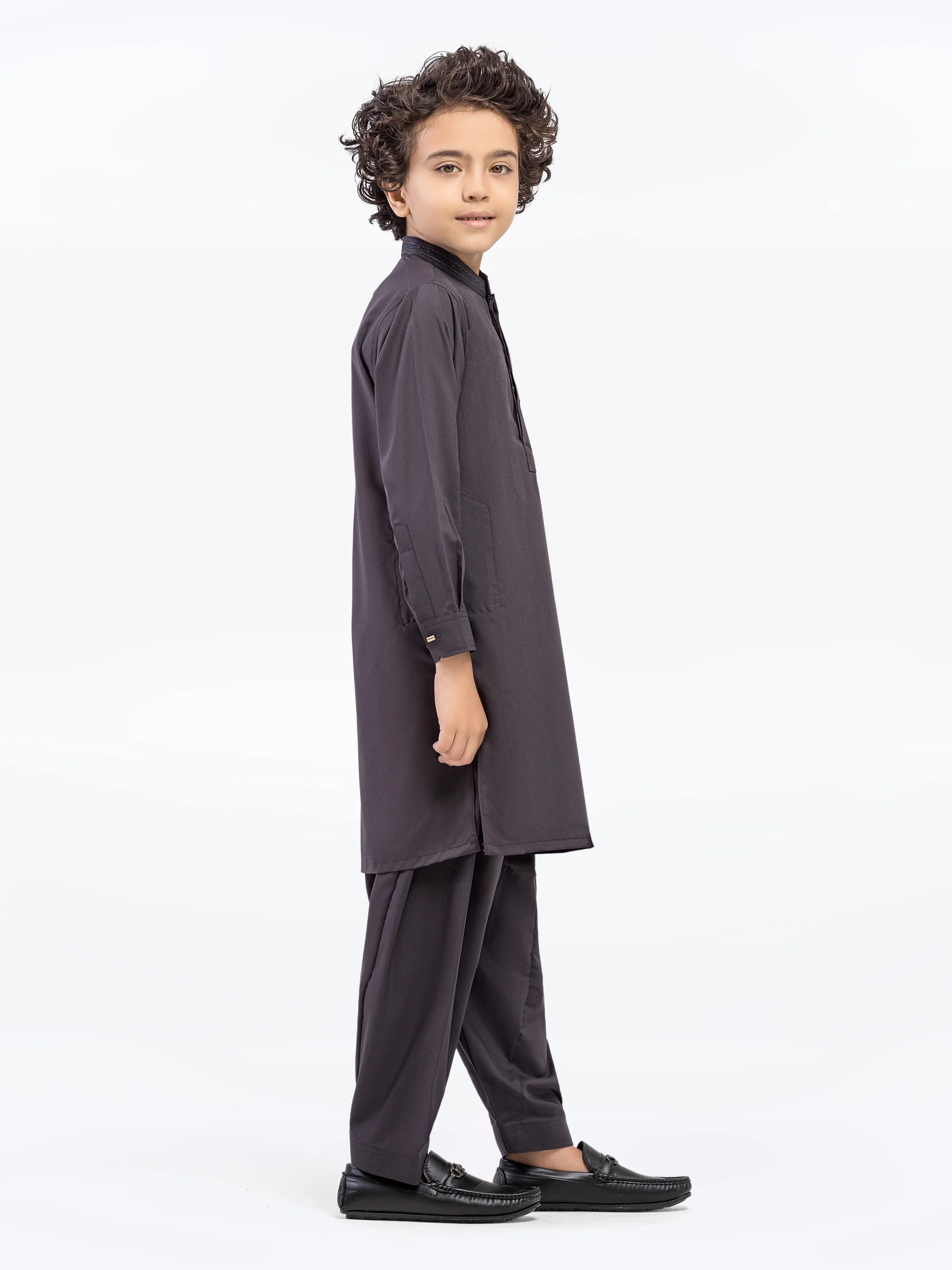 Boy's Charcoal Kurta Shalwar - EBTKS5-4039 - Image 4