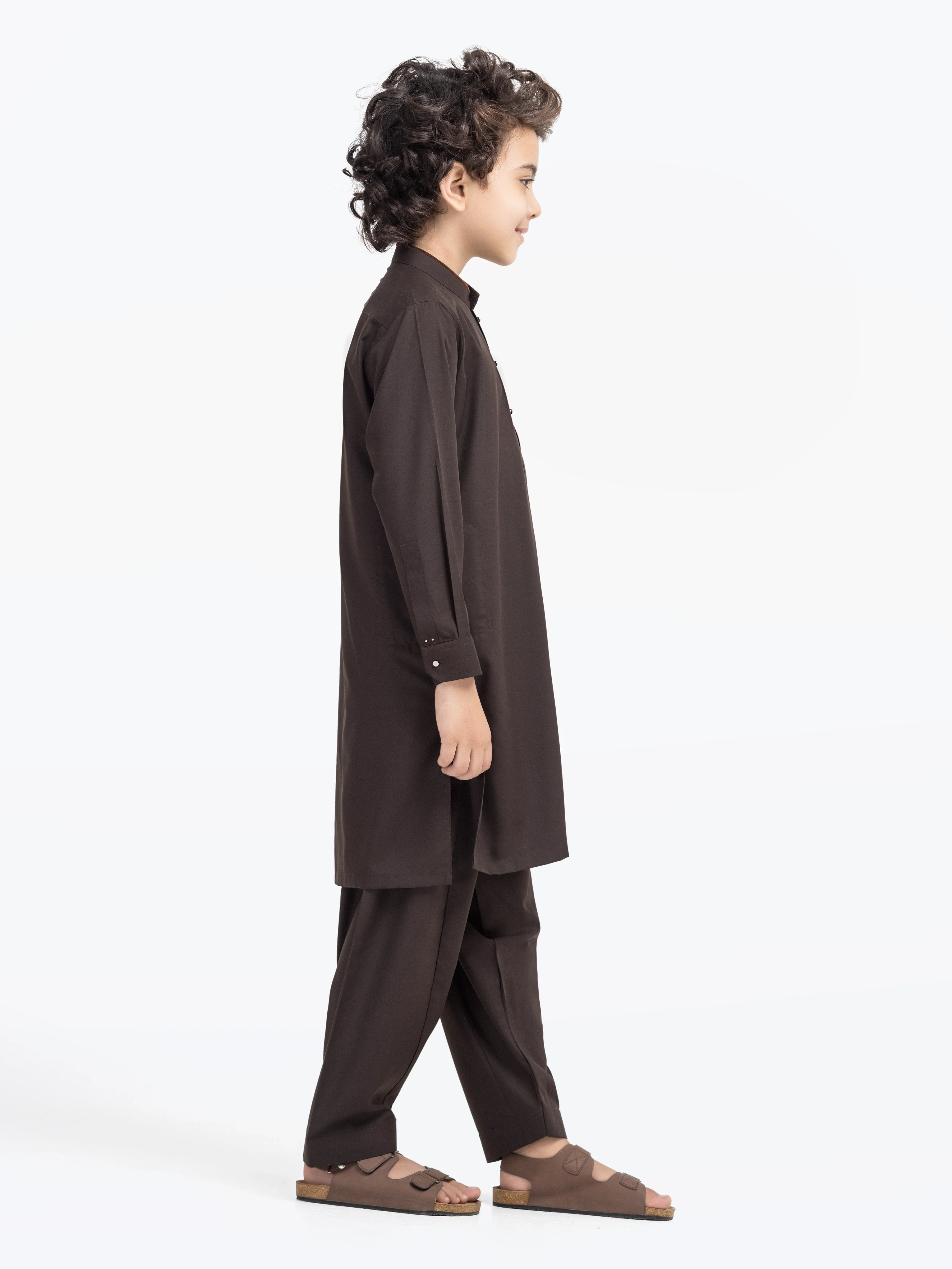Boy's Chocolate Brown Kurta Shalwar - EBTKS5-4028 - Image 4
