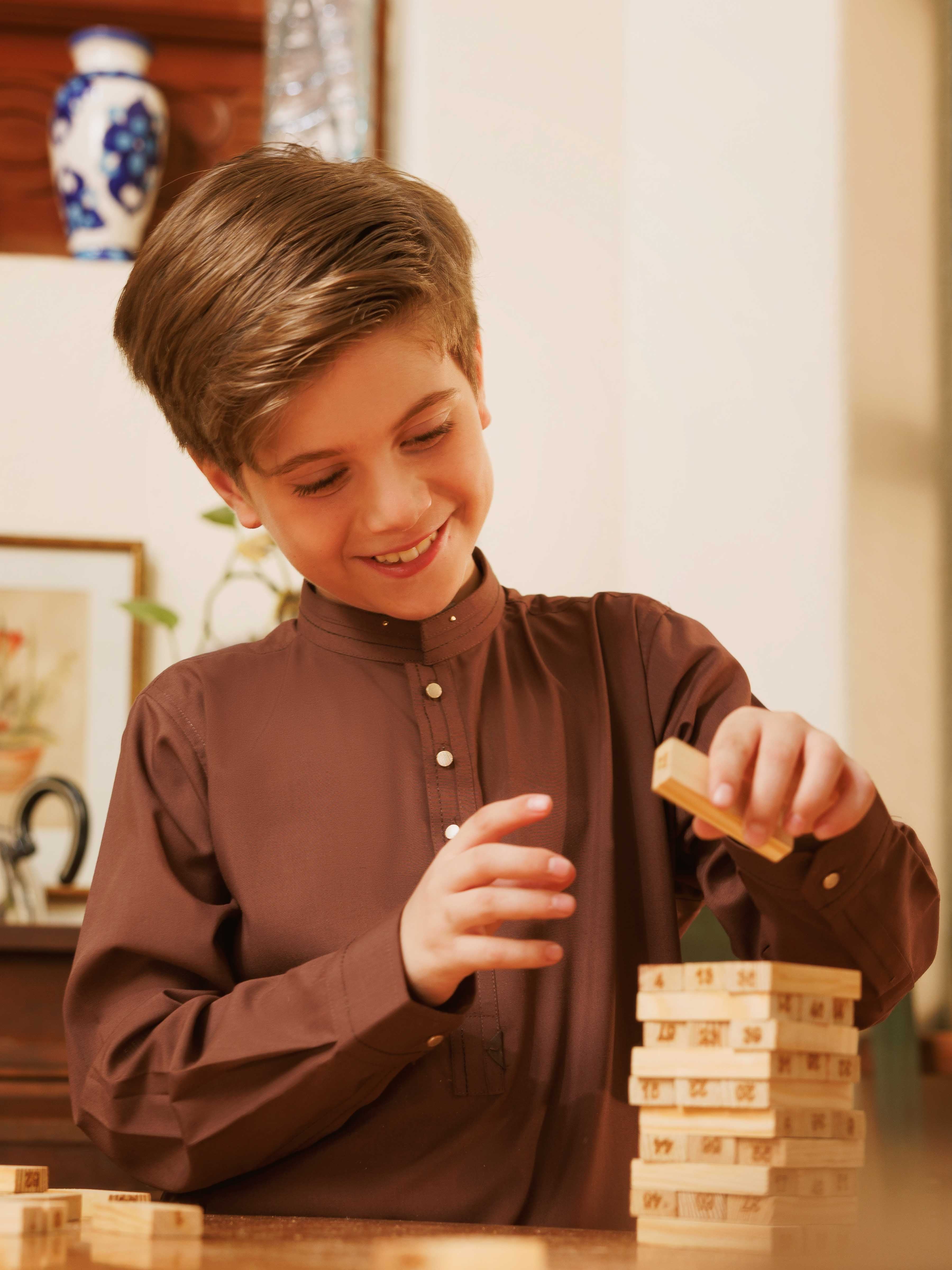 Boy's Chocolate Brown Kurta Shalwar - EBTKS5-4043 - Image 3