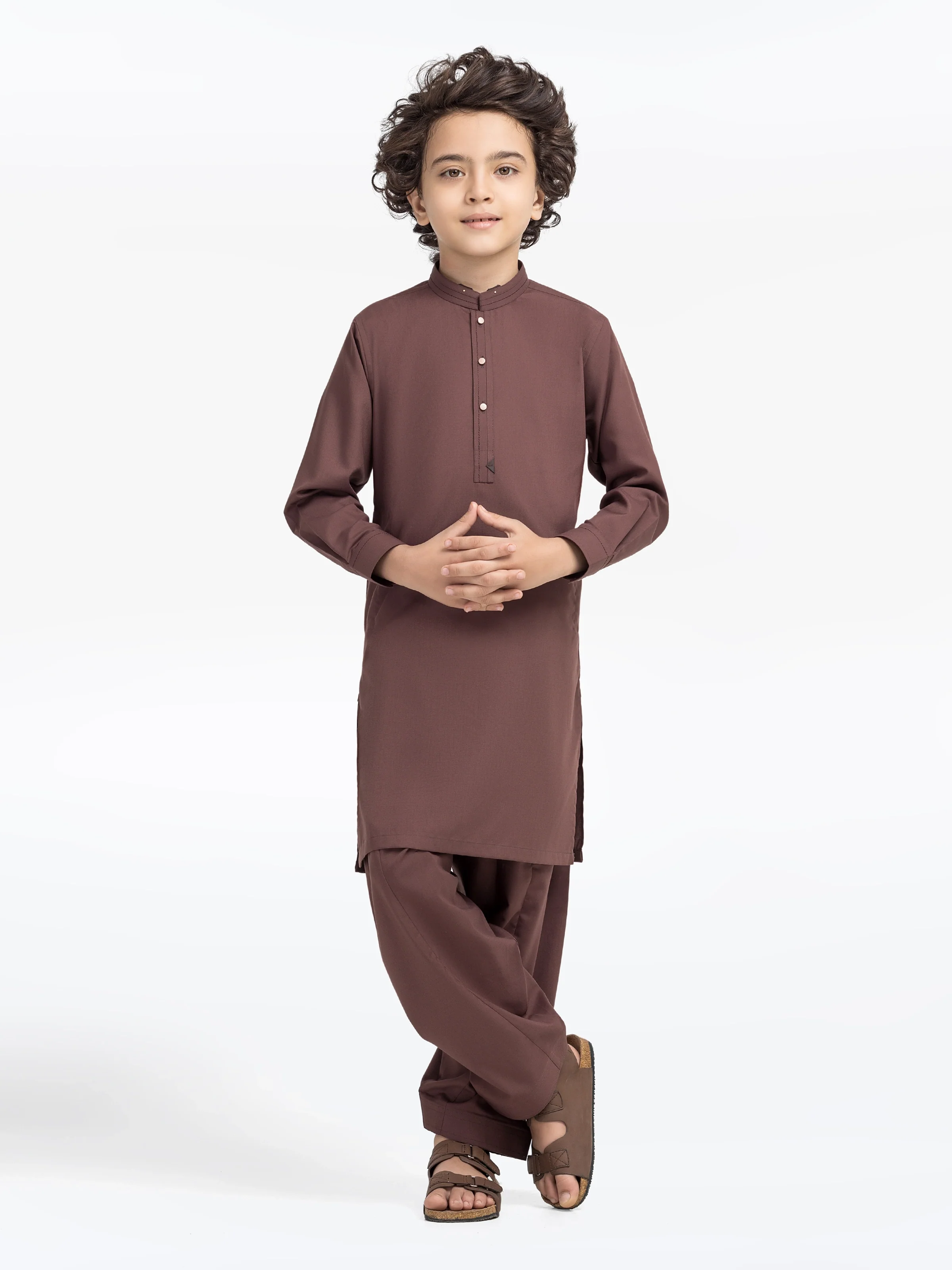 Boy's Chocolate Brown Kurta Shalwar - EBTKS5-4043 - Image 4