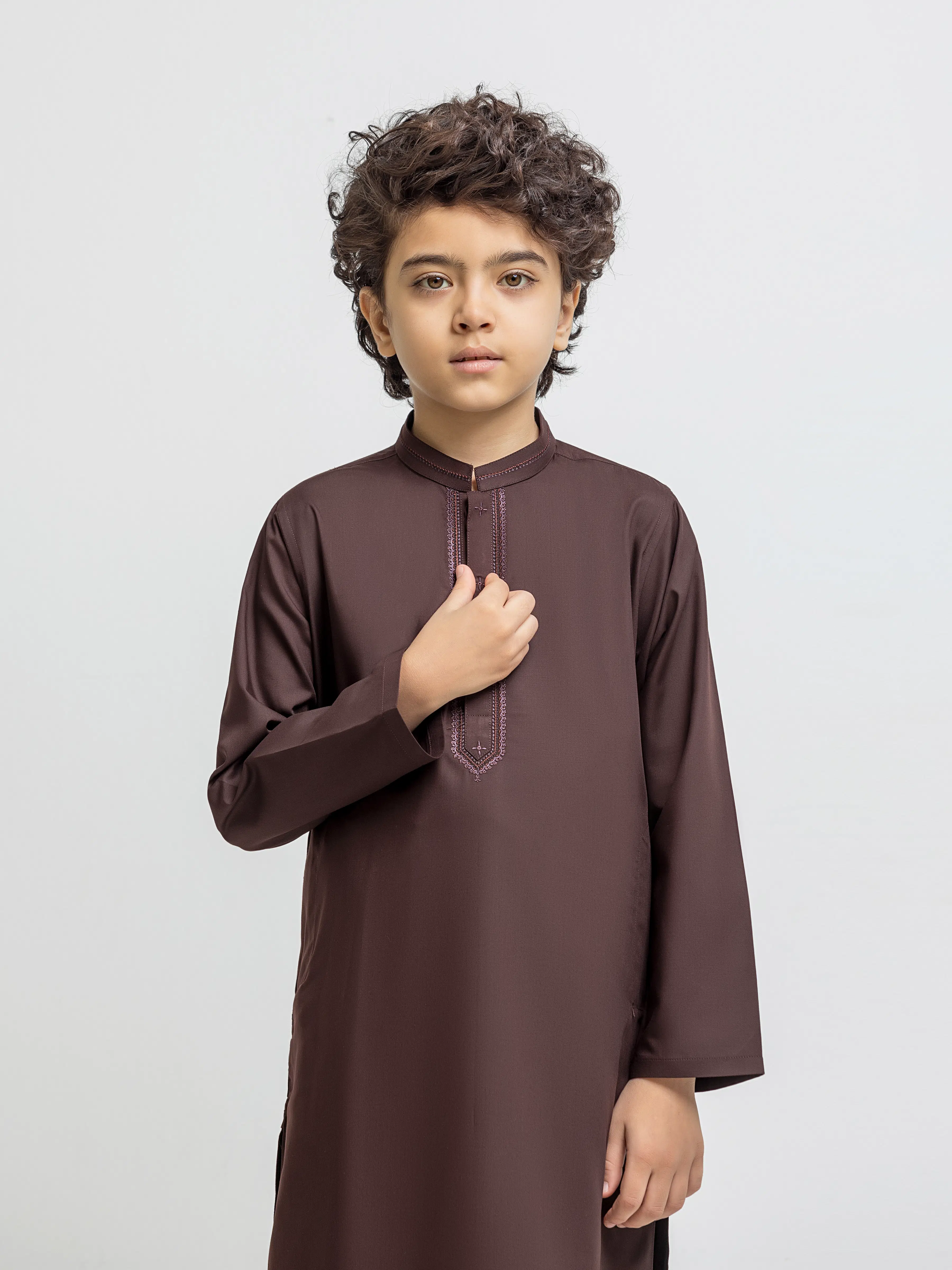 Boy's Chocolate Brown Kurta Shalwar - EBTKS5-4067 - Image 2