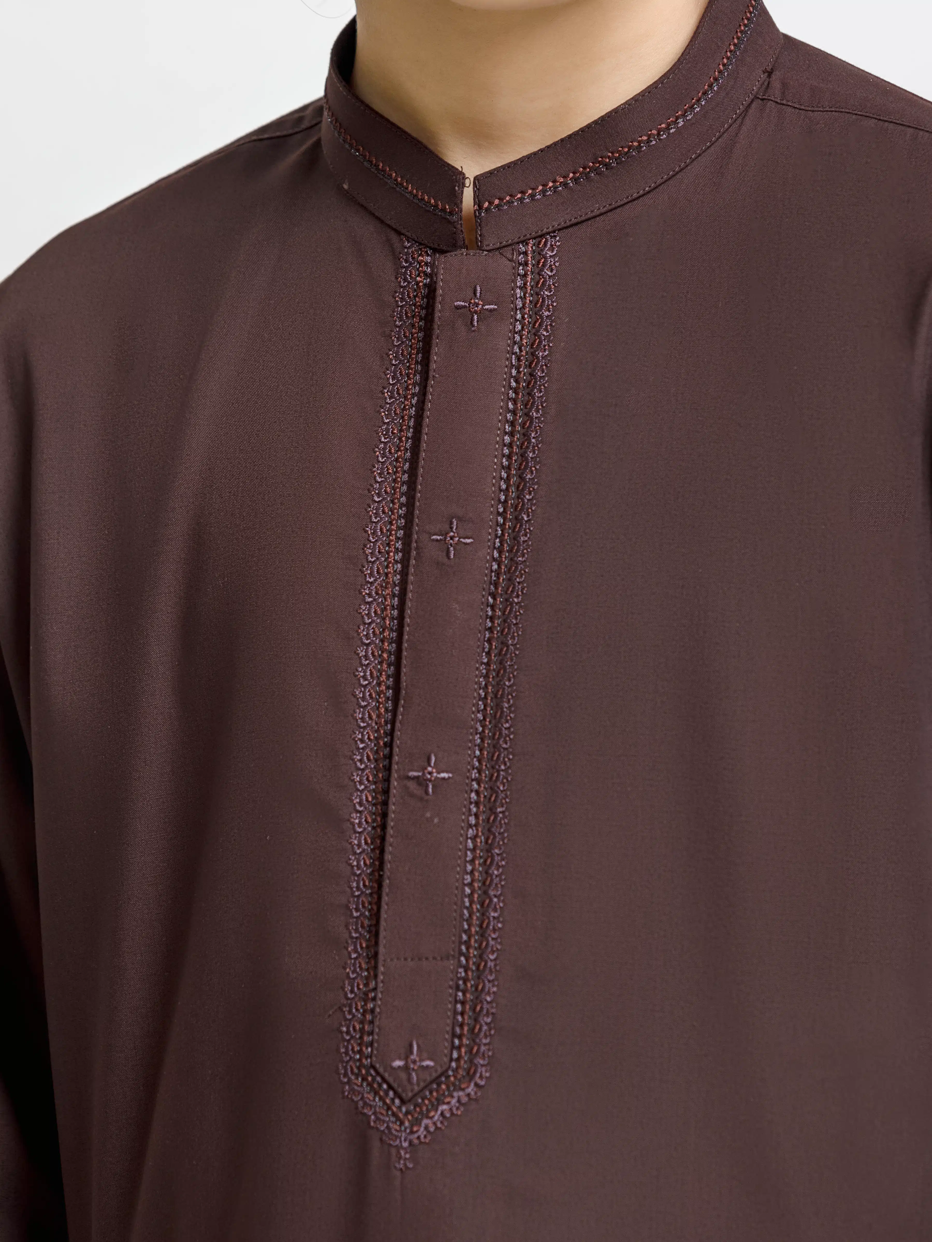 Boy's Chocolate Brown Kurta Shalwar - EBTKS5-4067 - Image 3