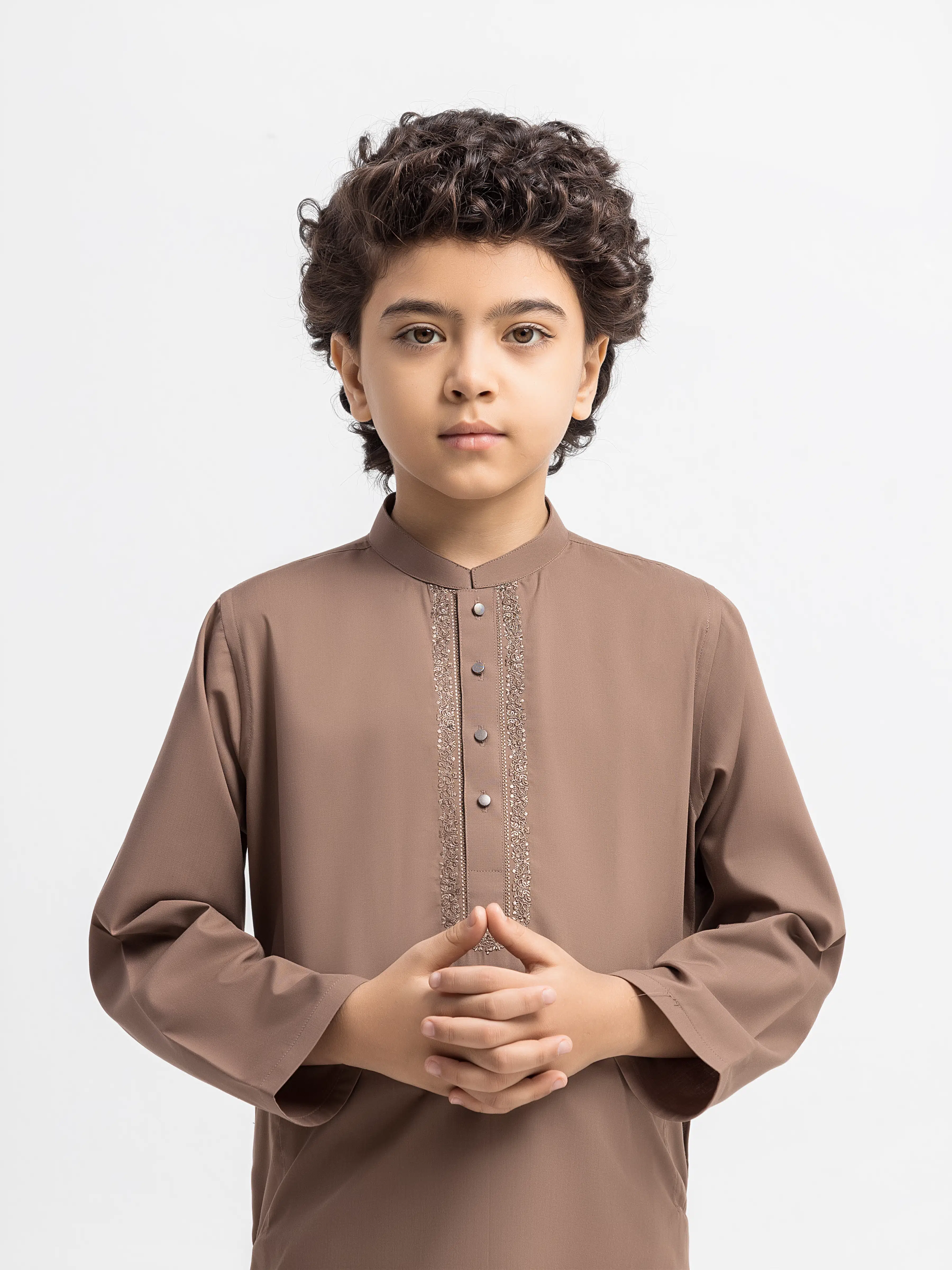 Boy's Coffee Brown Kurta Shalwar - EBTKS5-4063 - Image 2