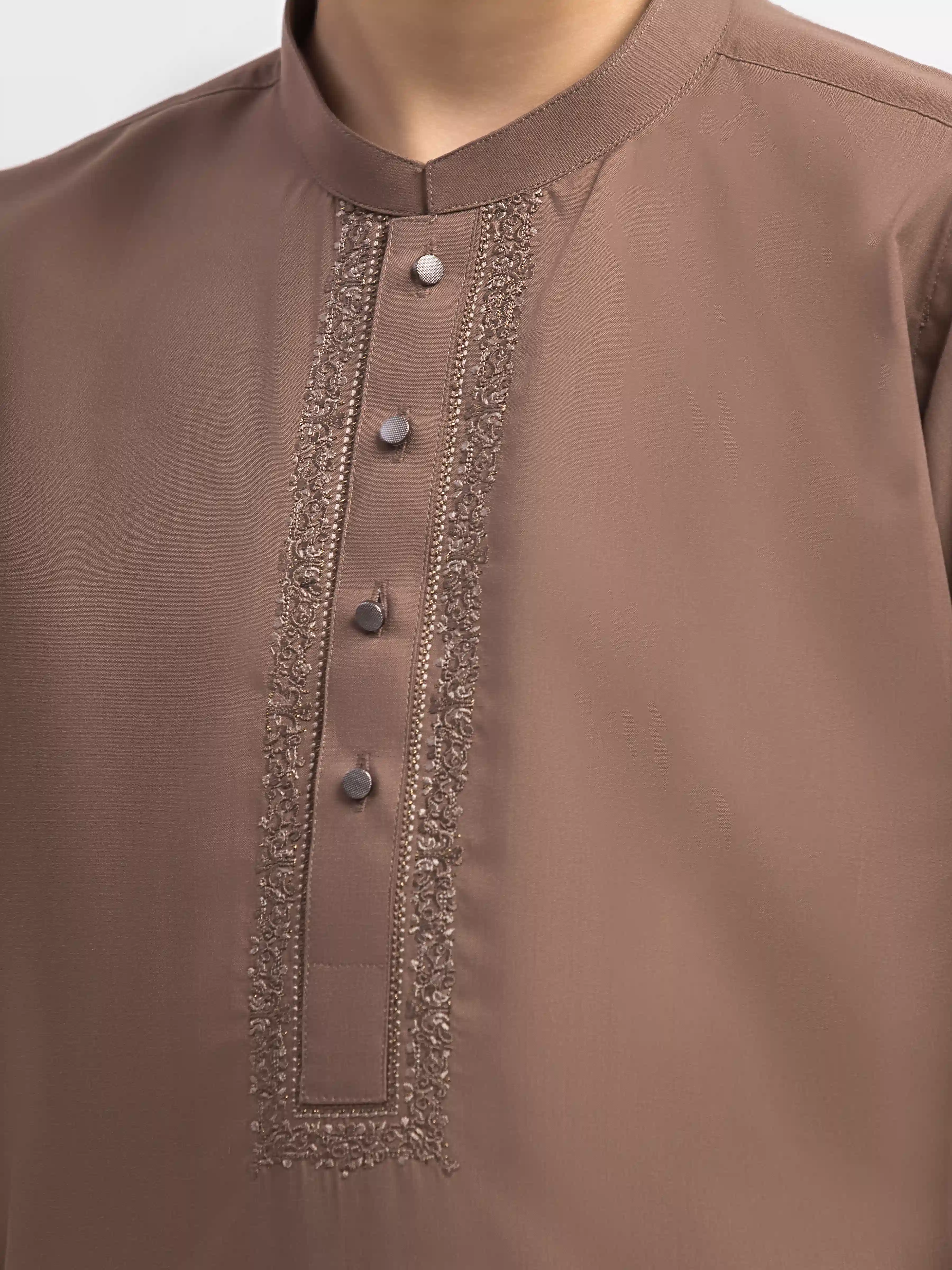 Boy's Coffee Brown Kurta Shalwar - EBTKS5-4063 - Image 3