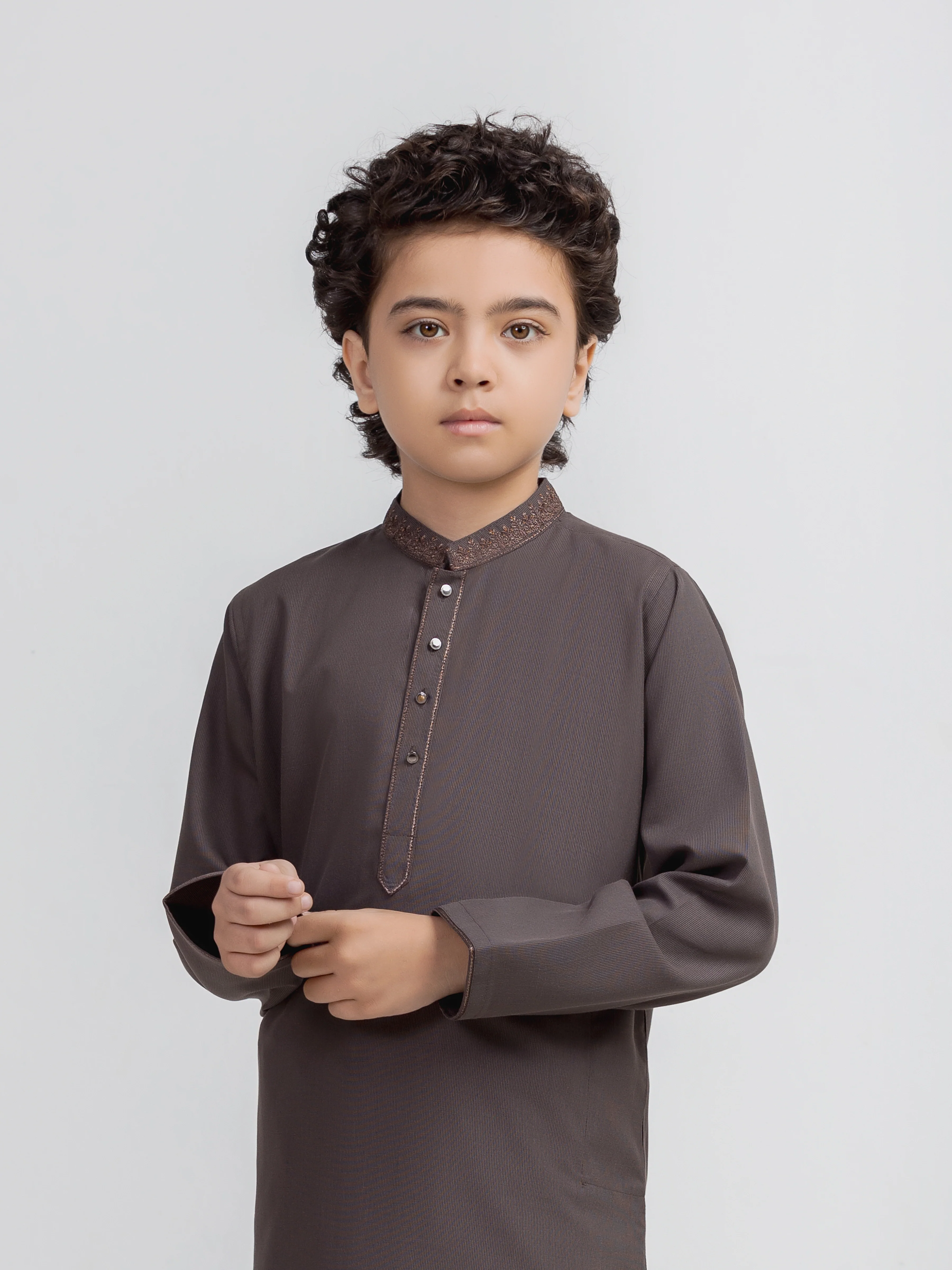 Boy's Coffee Brown Kurta Shalwar - EBTKS6-4117 - Image 2
